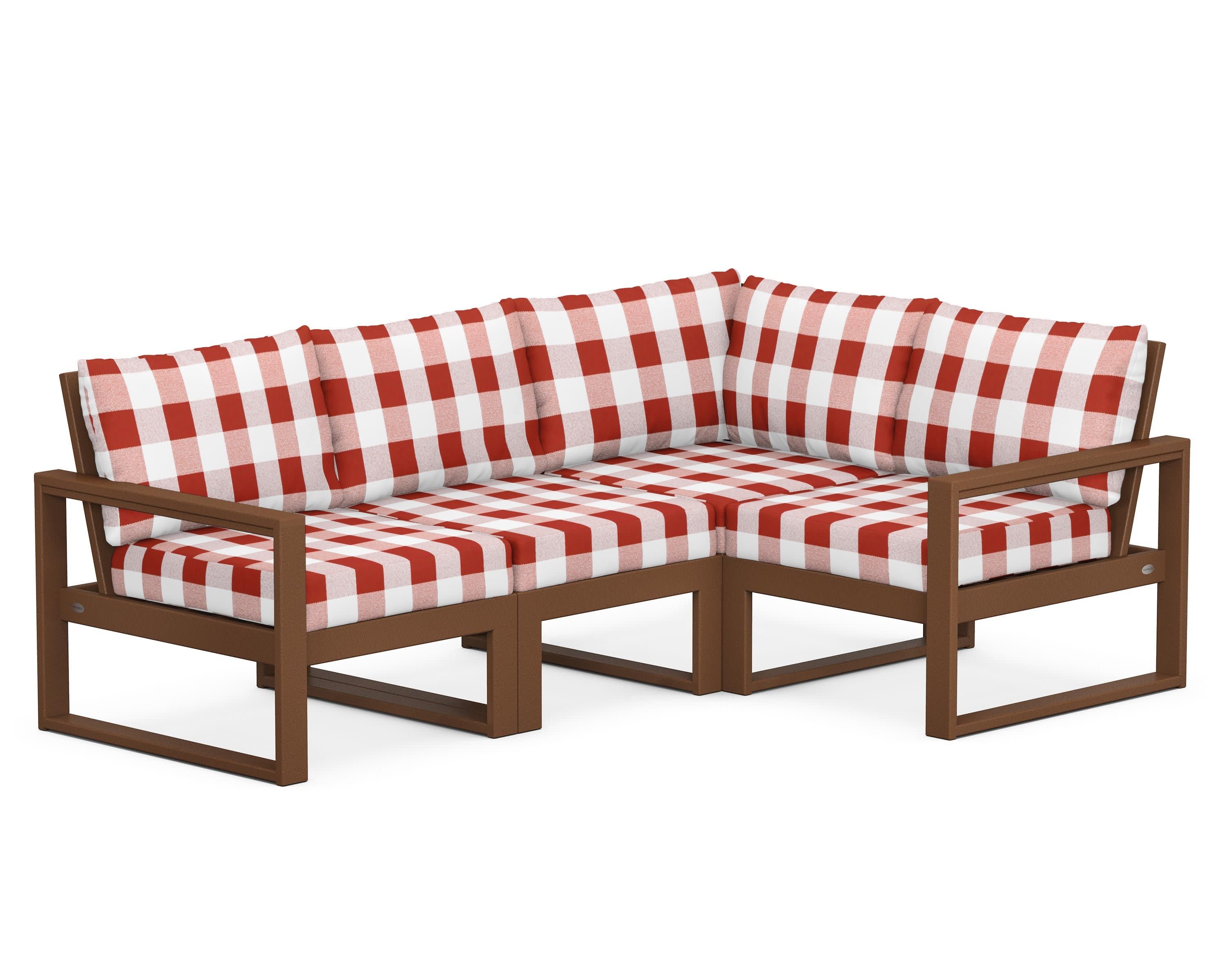 EDGE 4-Piece Modular Deep Seating Set in Teak / Buffalo Plaid Crimson