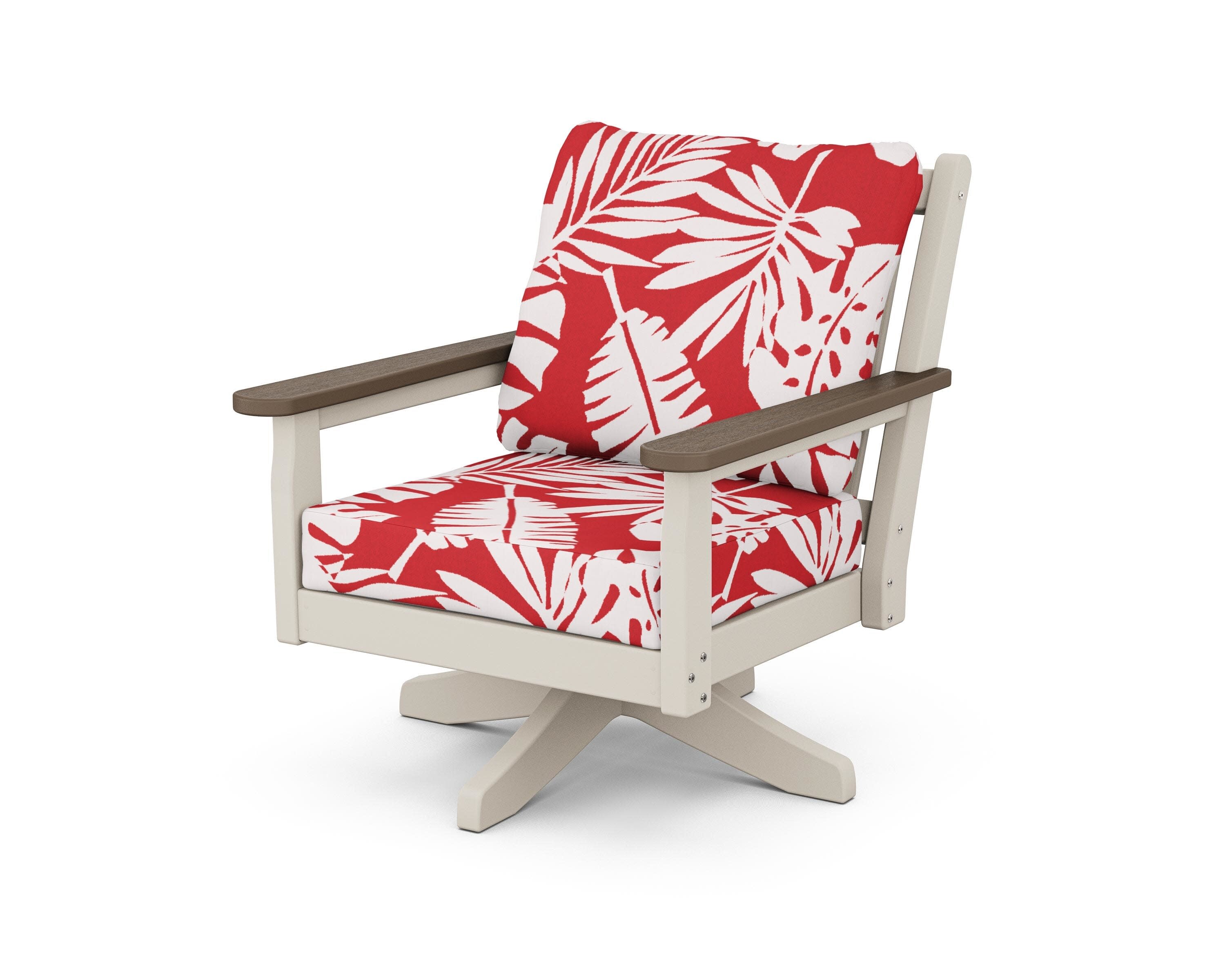 Chippendale Deep Seating Swivel Chair in Sand / Kona / Leaf Crimson