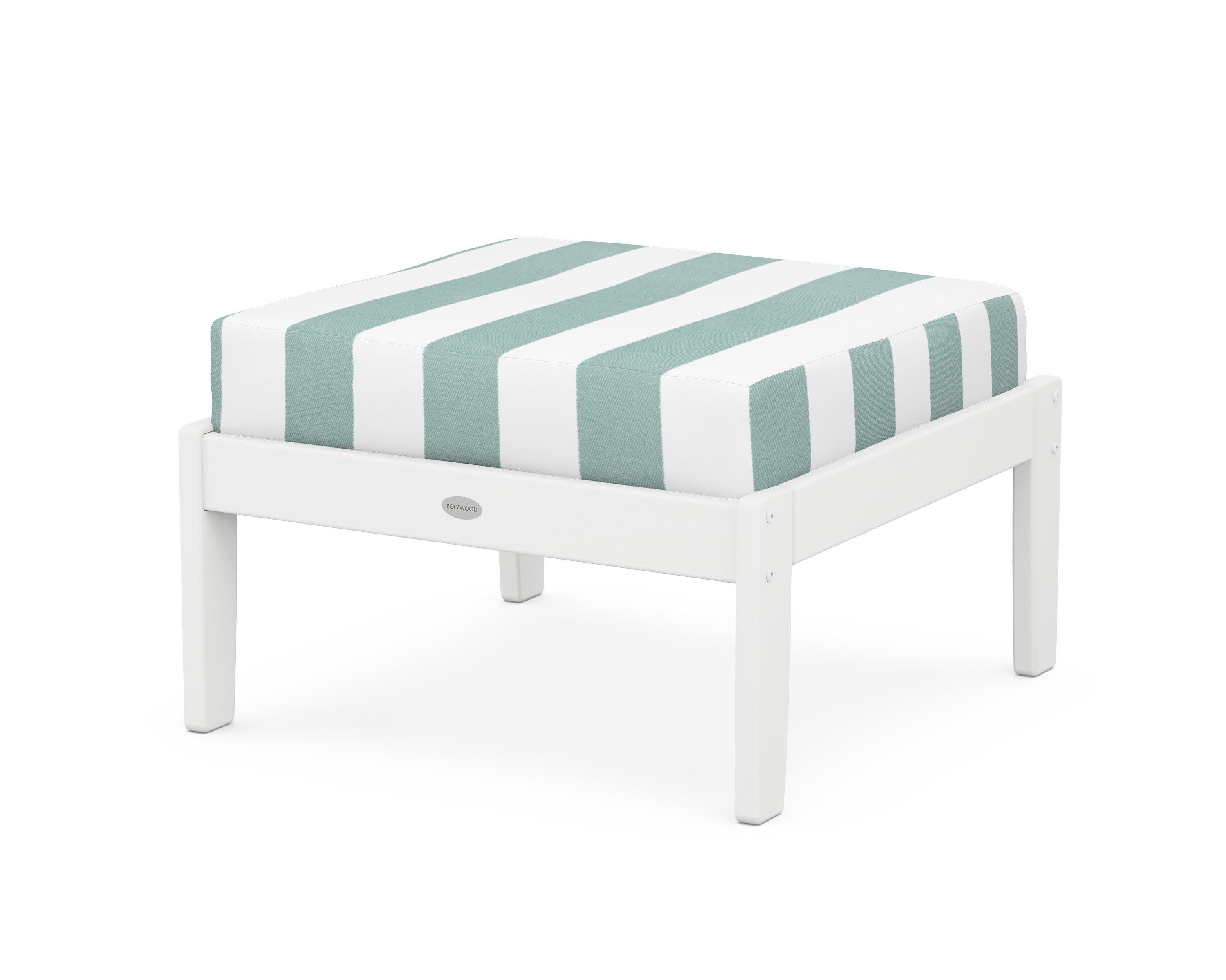 Braxton Deep Seating Ottoman in White / Cabana Stripe Glacier Spa