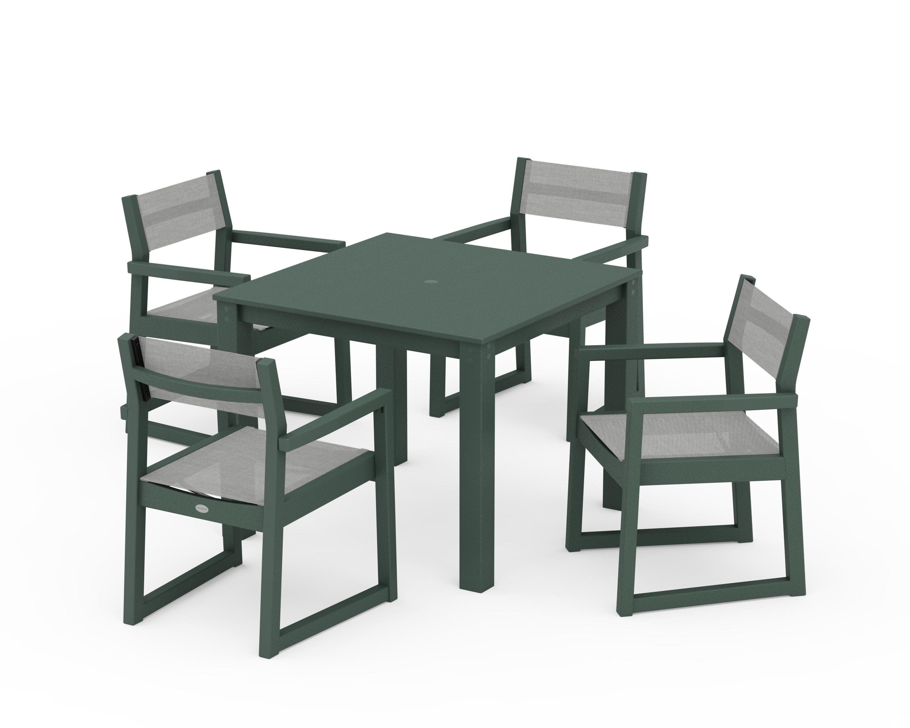 EDGE Sling Arm Chair 5-Piece Parsons Dining Set in Green / Metallic Sling