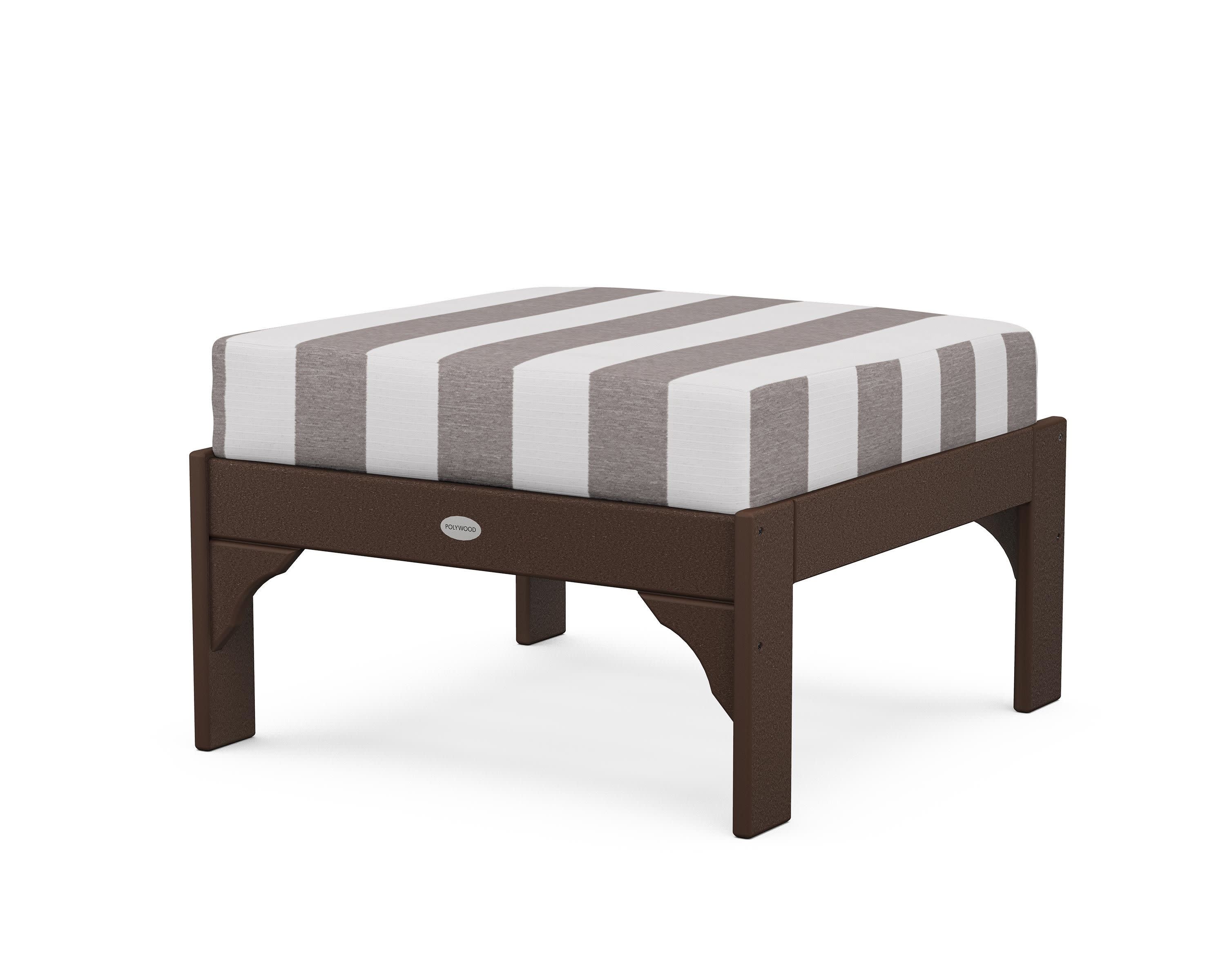Vineyard Deep Seating Ottoman in Mahogany / Cabana Stripe Grey Mist