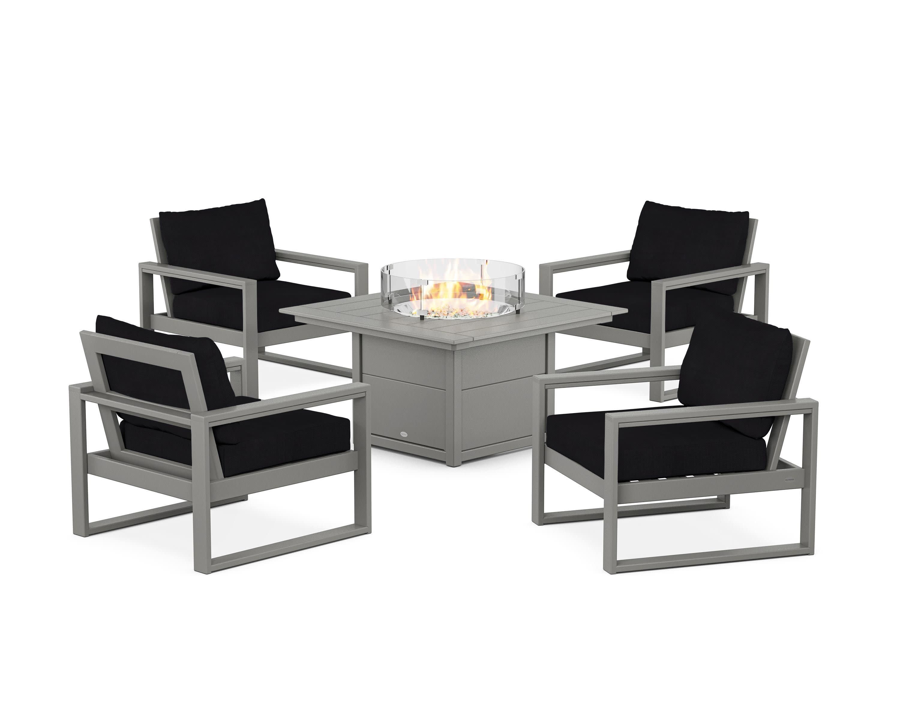 EDGE Sectional 5-Piece Deep Seating Set with Fire Pit Table in Slate Grey / Midnight Linen