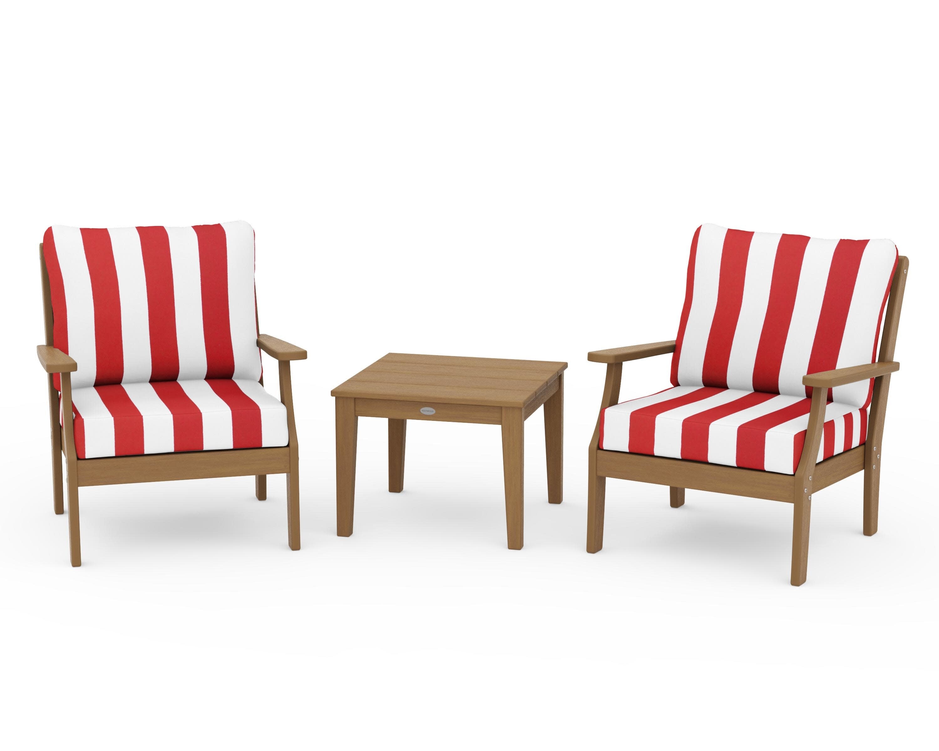 Braxton 3-Piece Deep Seating Set in Natural / Cabana Stripe Crimson