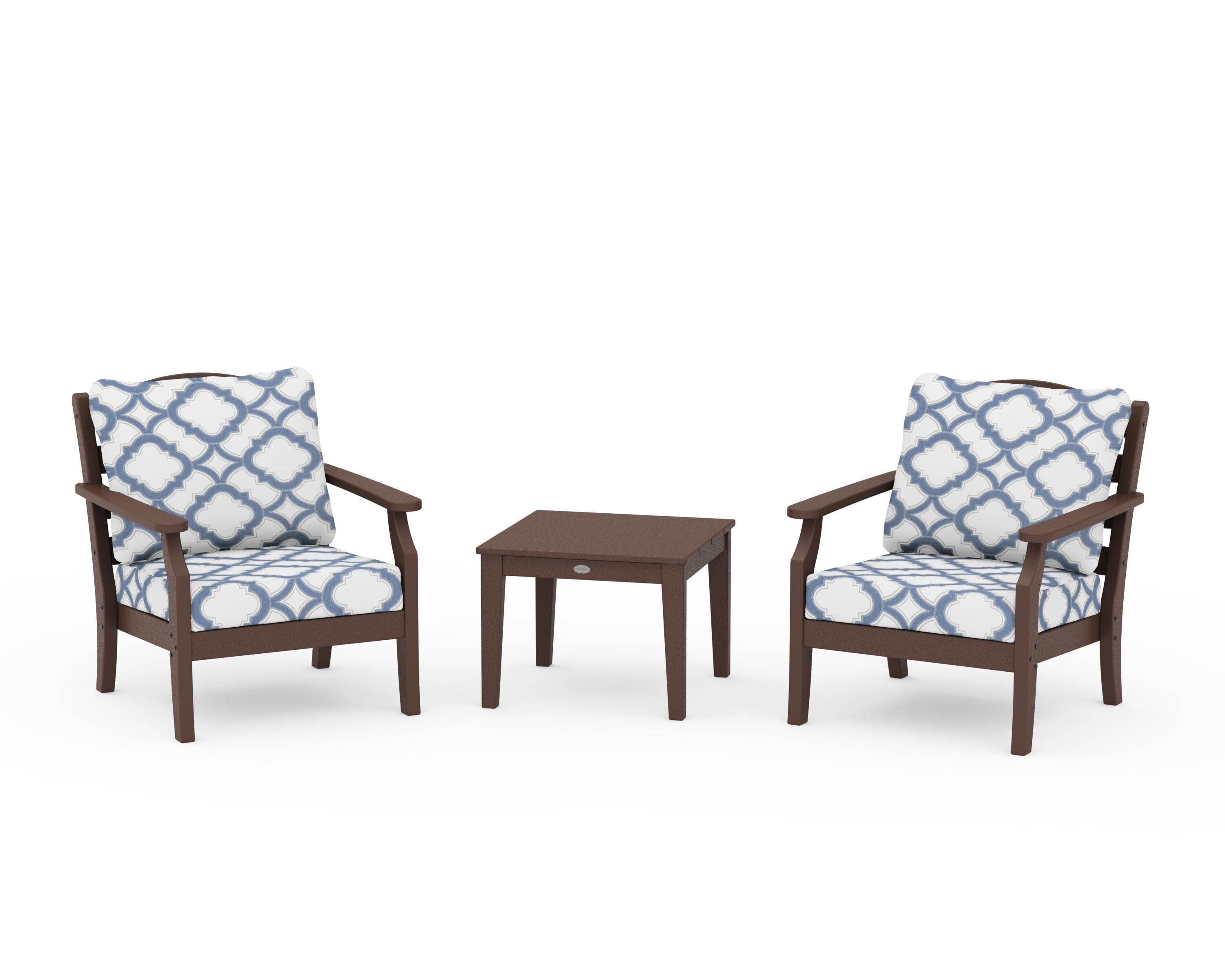 Savannah 3-Piece Deep Seating Set in Mahogany / Trellis Sky Blue