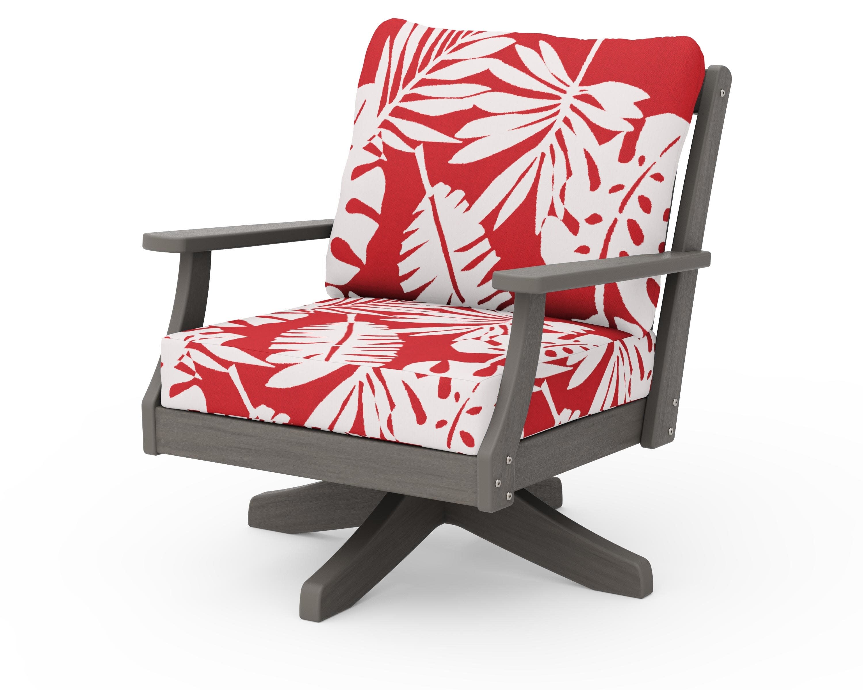 Braxton Deep Seating Swivel Chair in Driftwood / Leaf Crimson