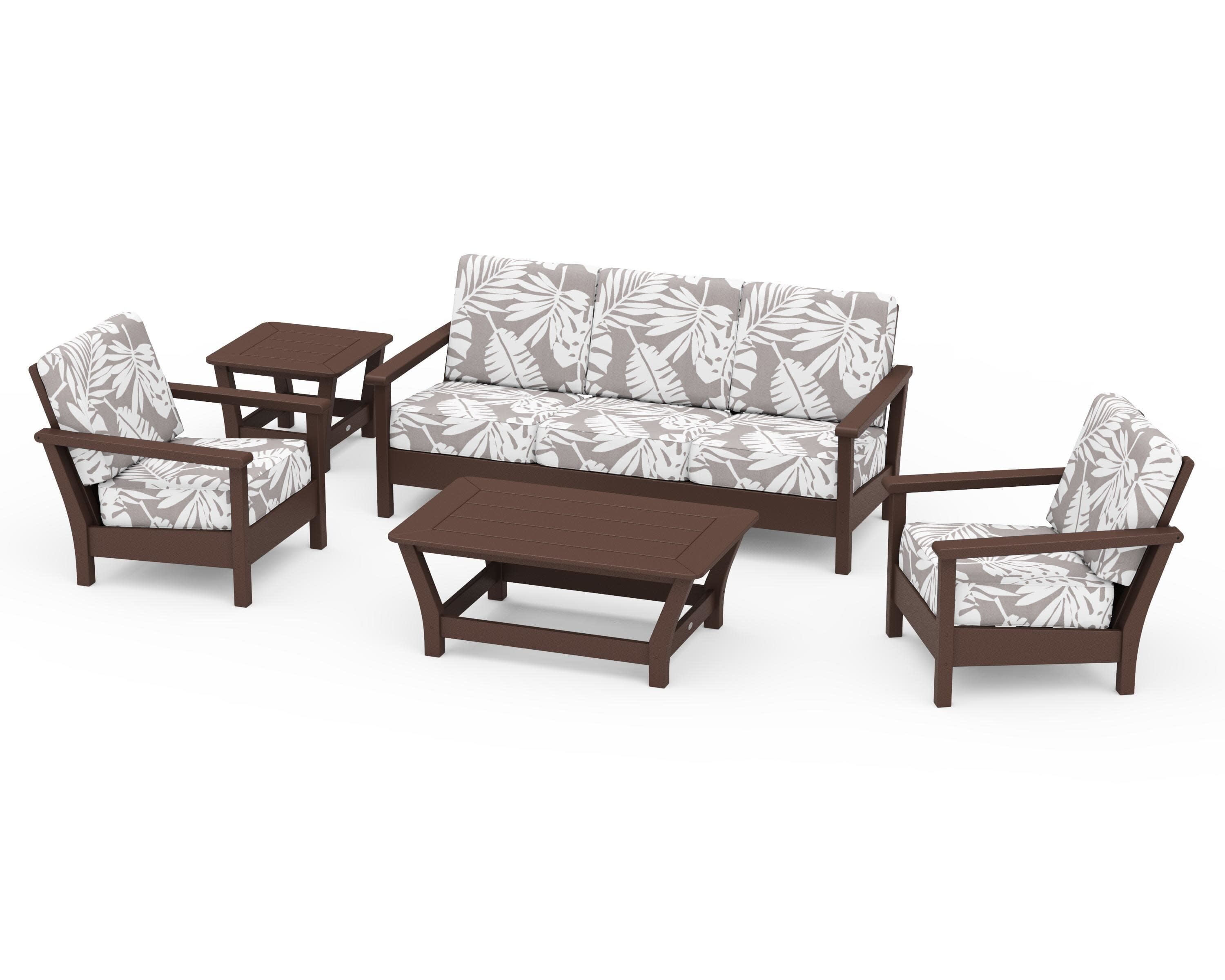 Harbour 5-Piece Deep Seating Set in Mahogany / Leaf Grey Mist