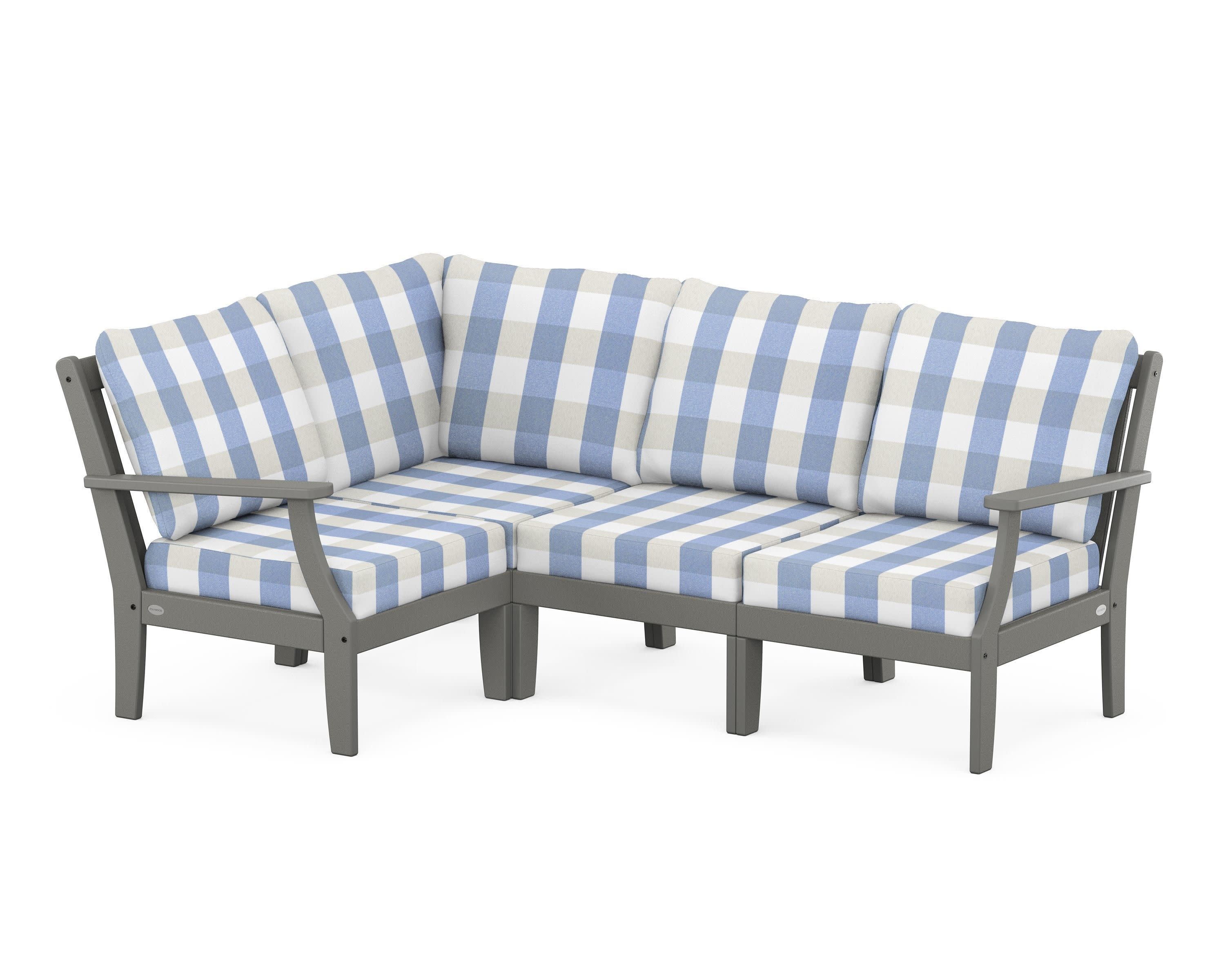 Braxton Modular 4-Piece Deep Seating Set in Slate Grey / Buffalo Plaid Sky Blue