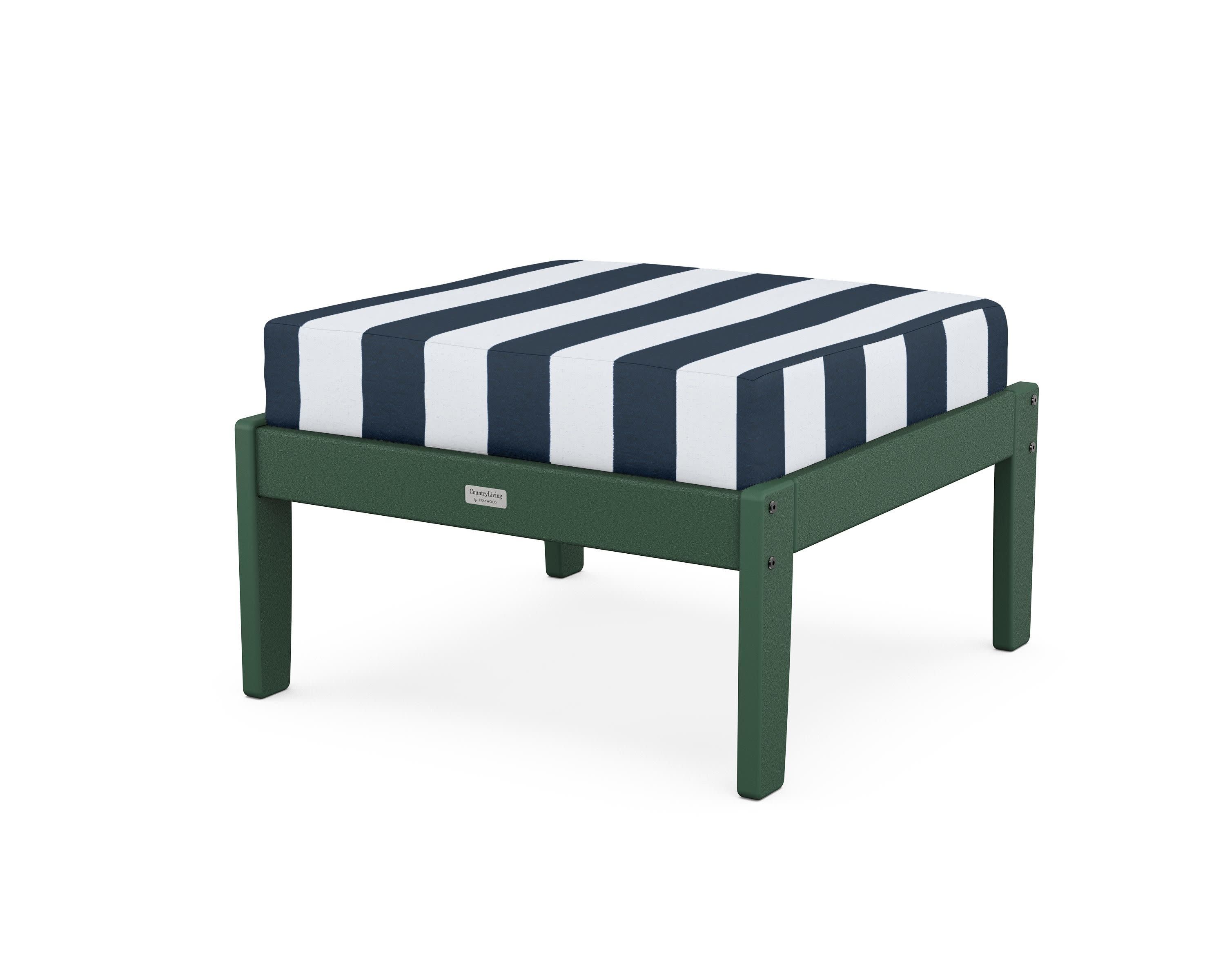 Cottage Deep Seating Ottoman in Green / Cabana Stripe Marine Indigo