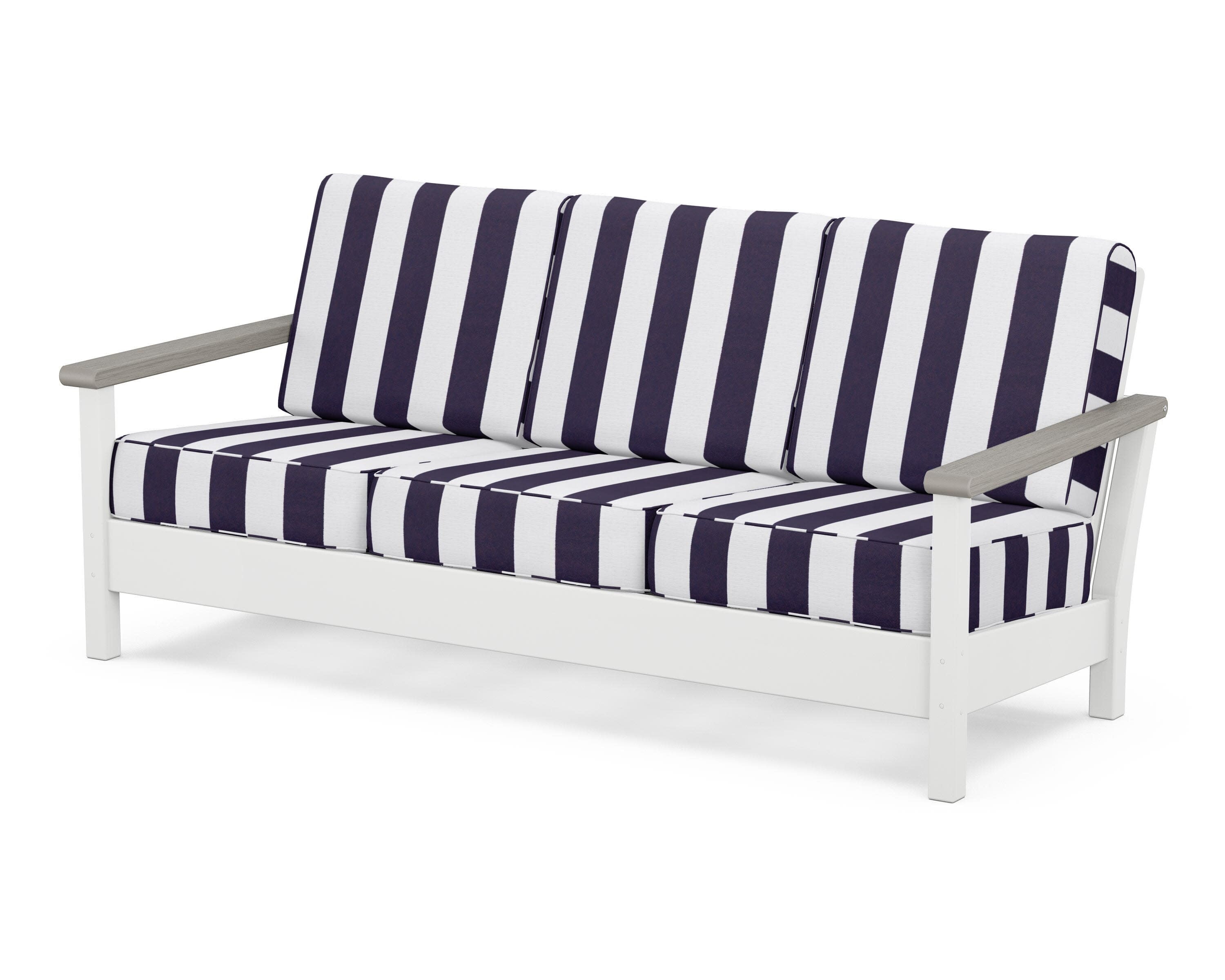 Harbour Deep Seating Sofa in White / Driftwood / Cabana Stripe Navy