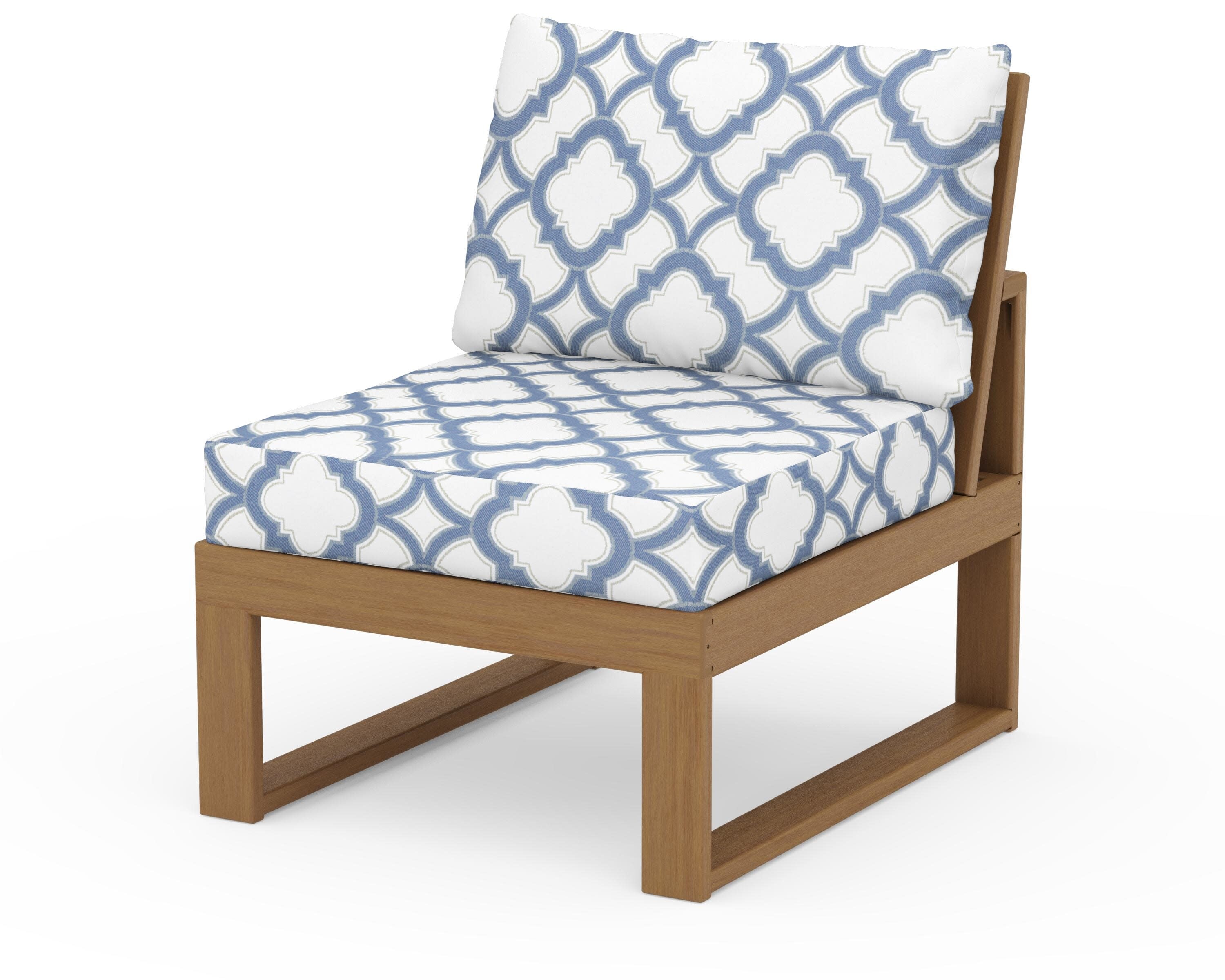 Modular Armless Chair in Natural / Trellis Sky Blue