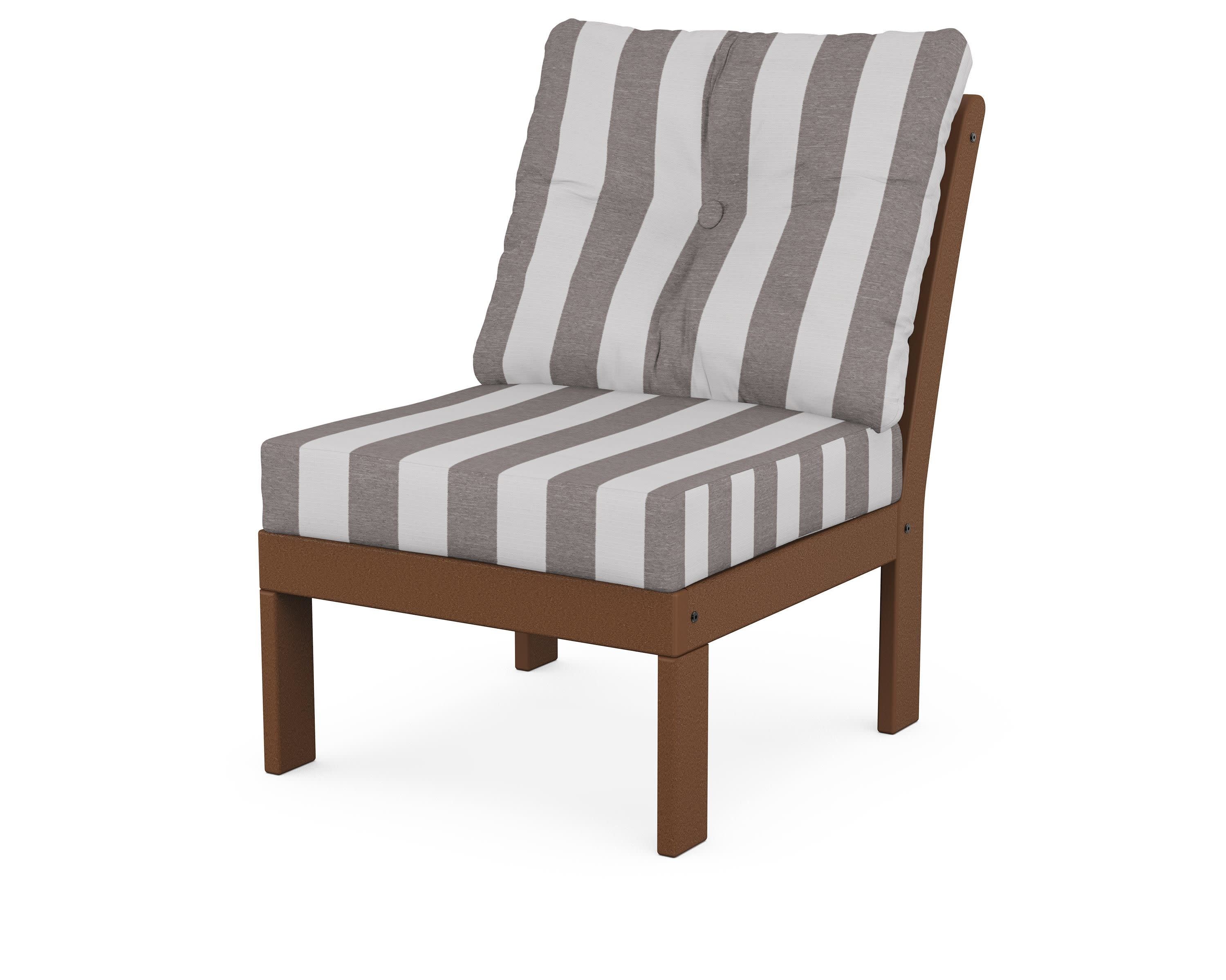 Vineyard Modular Armless Chair in Teak / Cabana Stripe Grey Mist