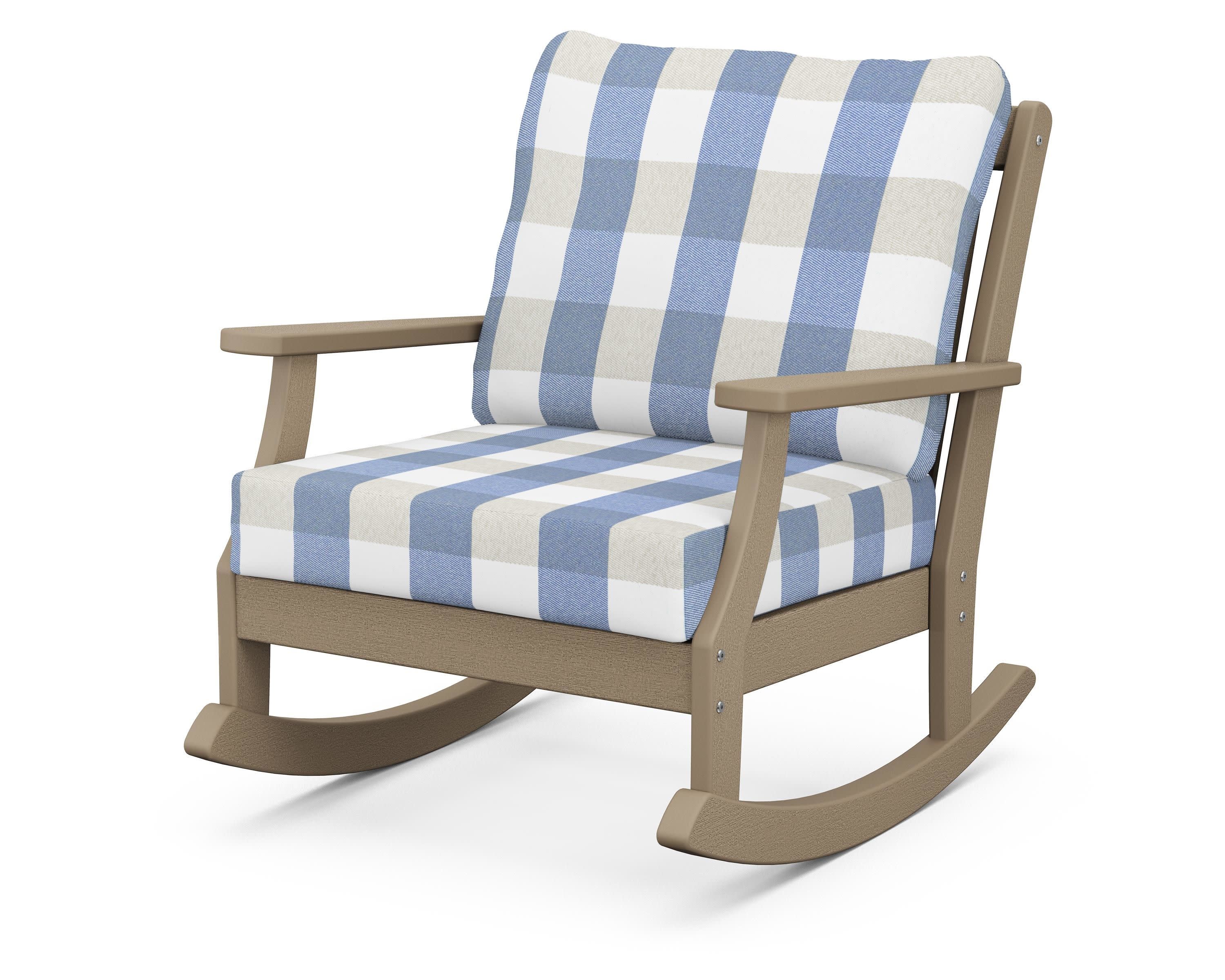 Braxton Deep Seating Rocking Chair in Vintage Sahara / Buffalo Plaid Sky Blue