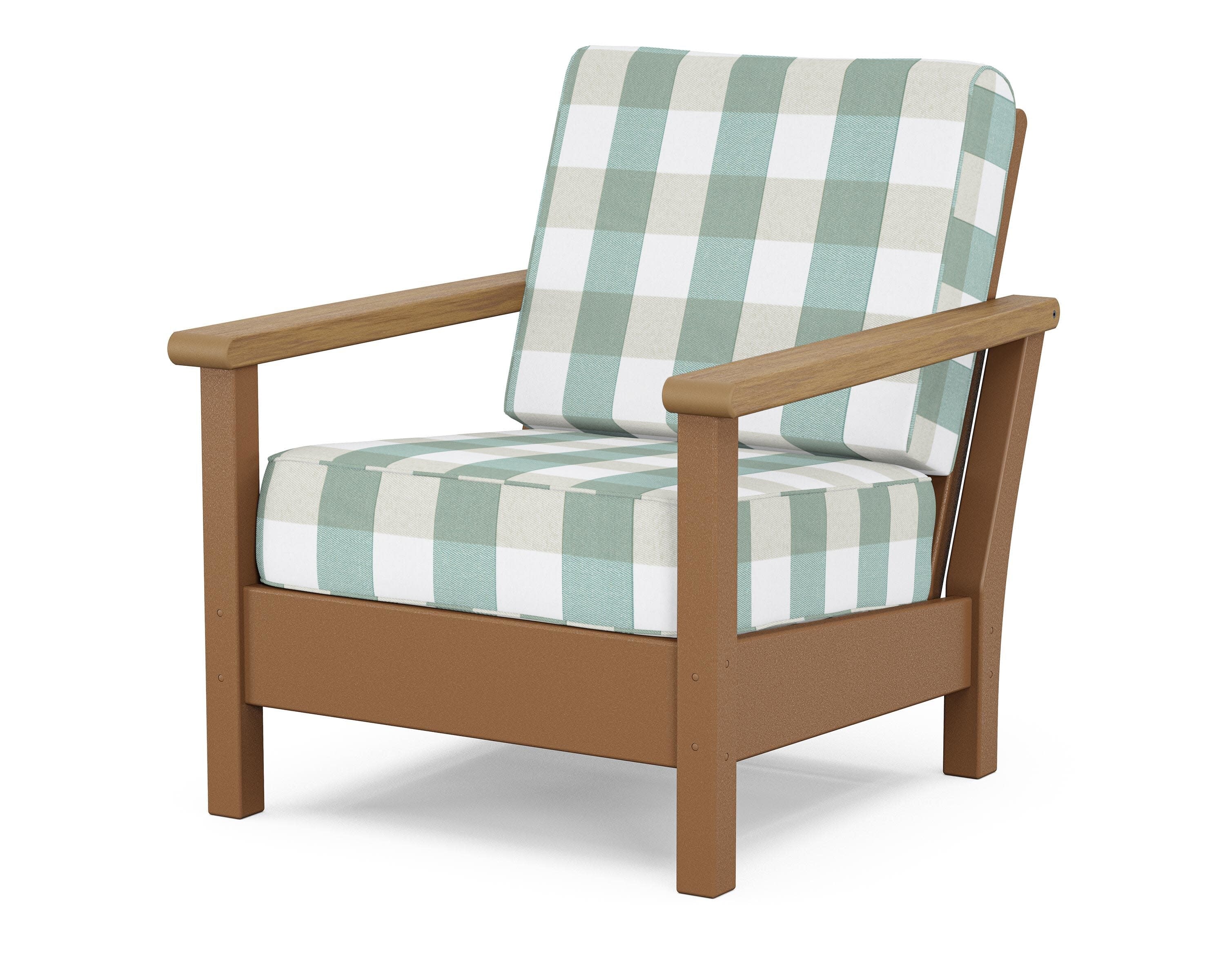 Harbour Deep Seating Chair in Teak / Natural / Buffalo Plaid Glacier Spa