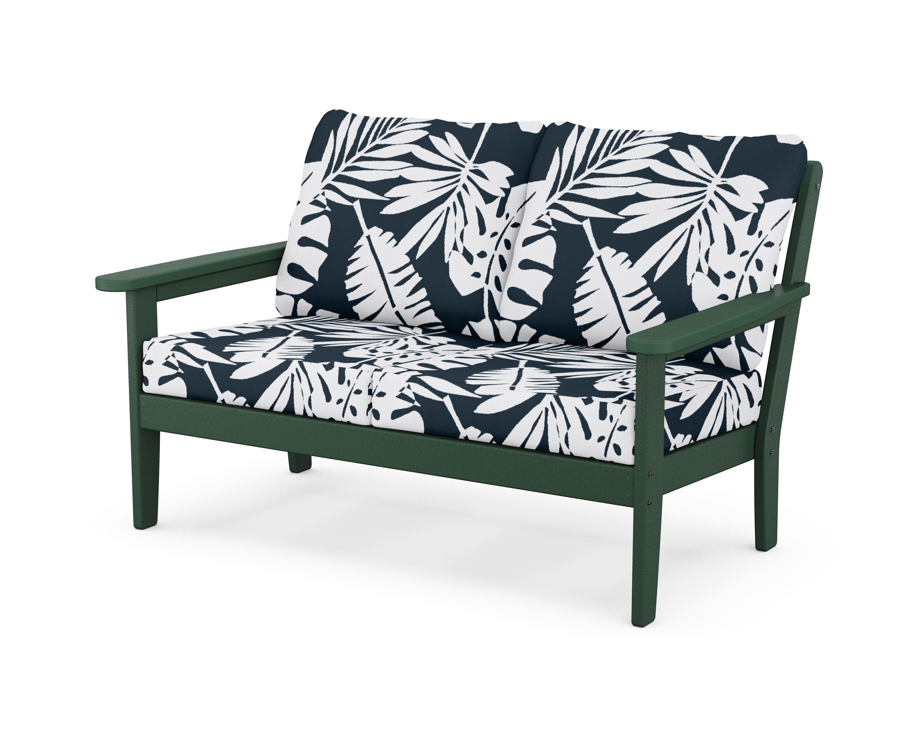 Cottage Deep Seating Loveseat in Green / Leaf Marine Indigo