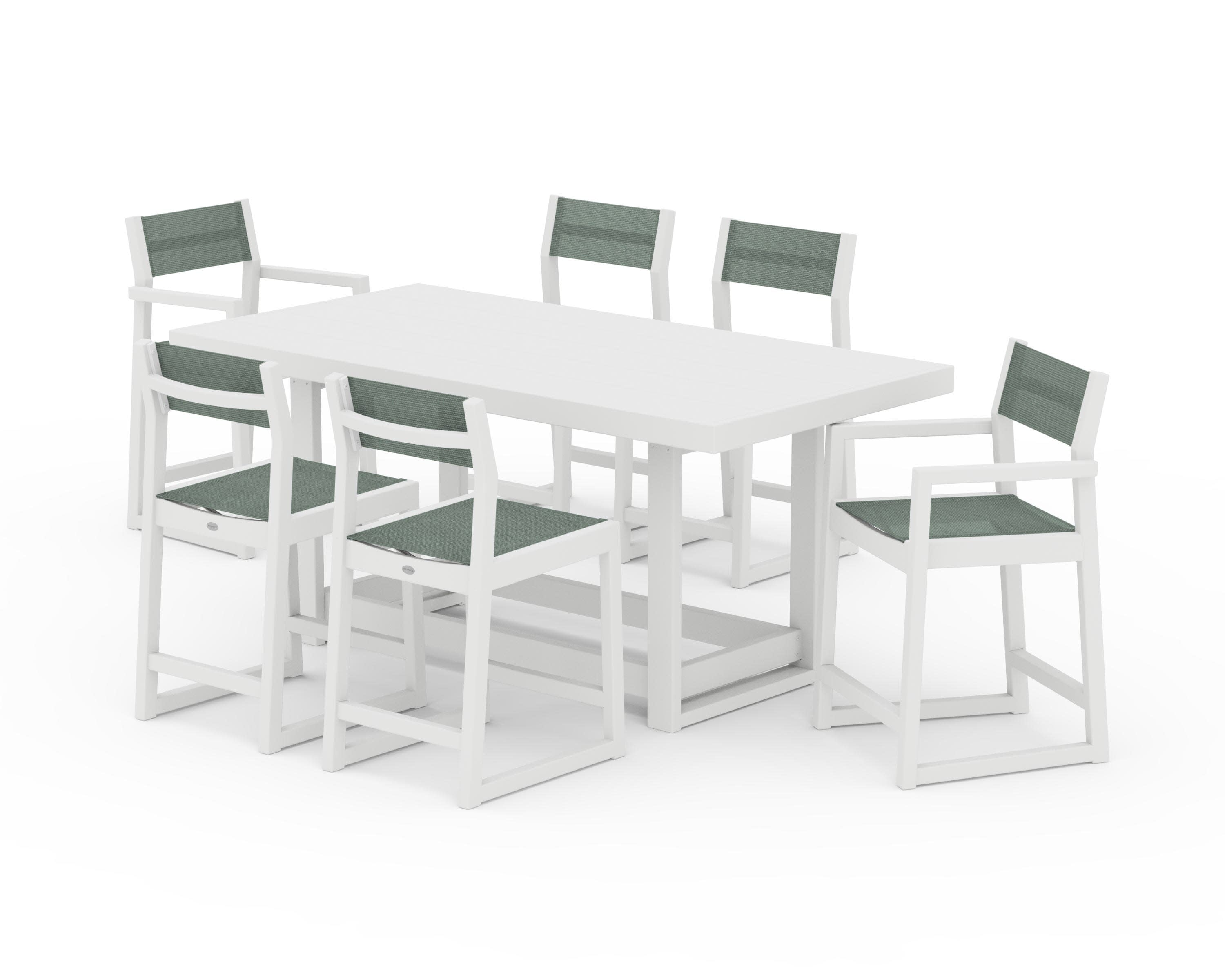 EDGE Sling 7-Piece Counter Table Set in White / Dupioni Sea Mist Sling