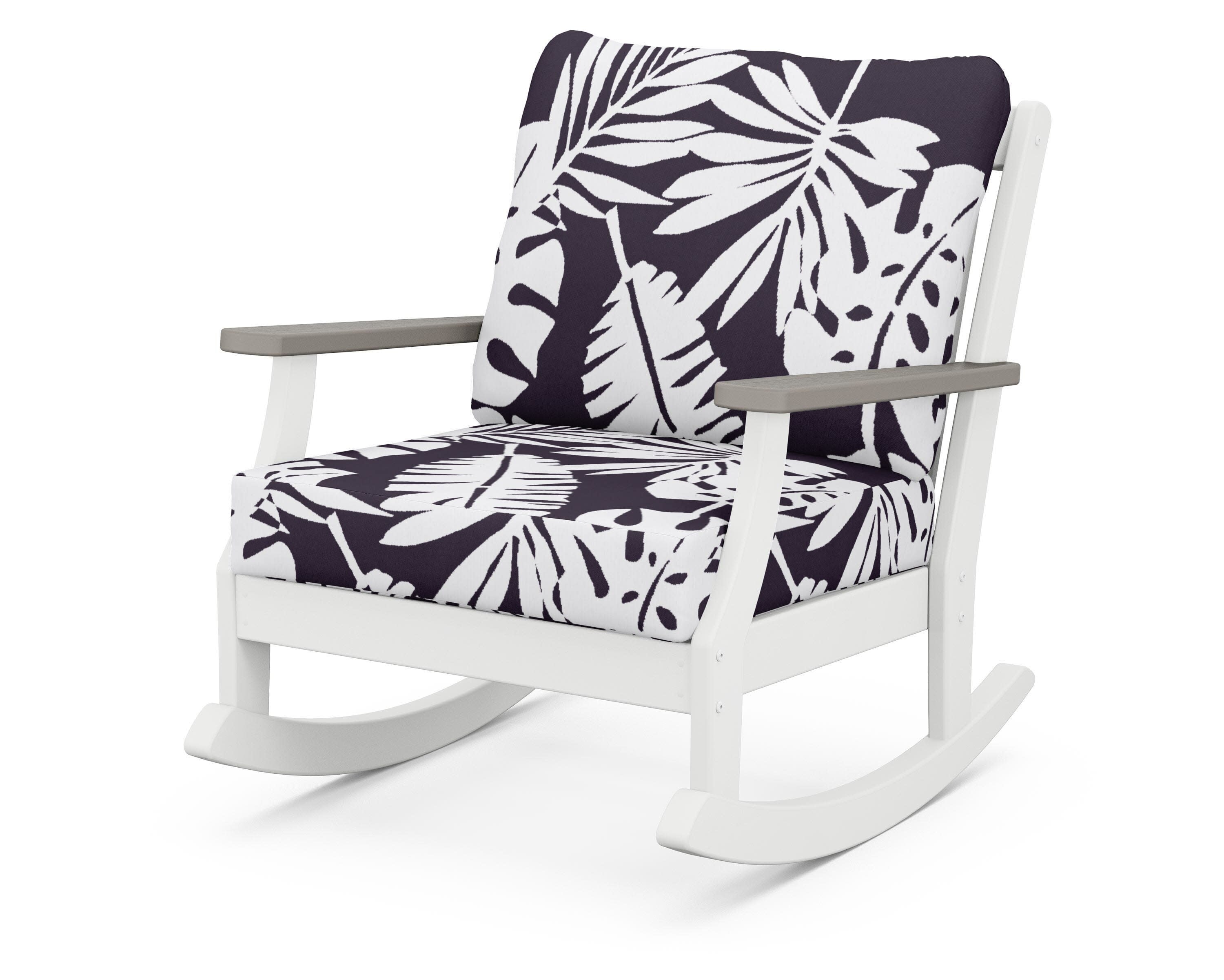 Braxton Deep Seating Rocking Chair in White / Driftwood / Leaf Navy