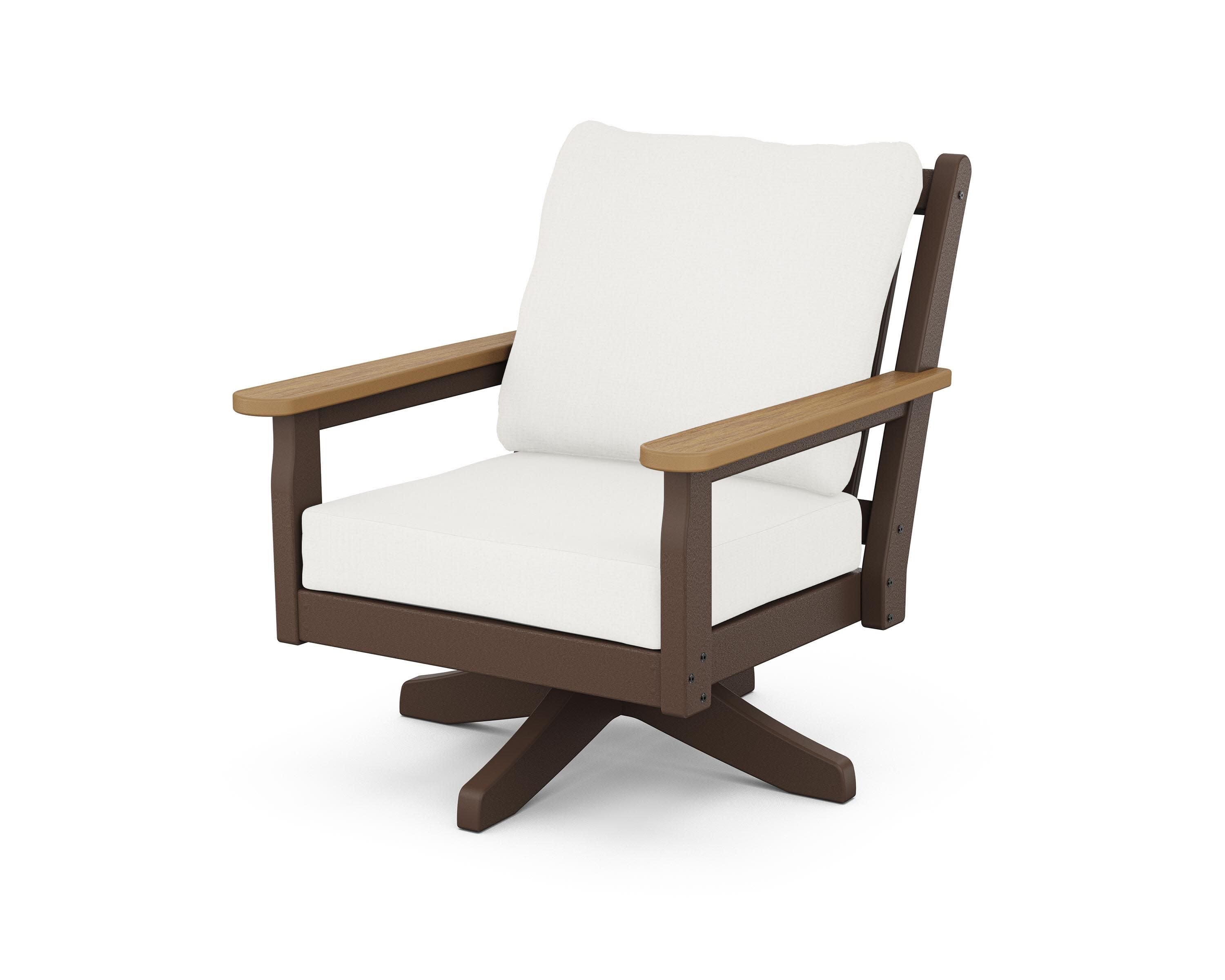 Chippendale Deep Seating Swivel Chair in Mahogany / Natural / Natural Linen