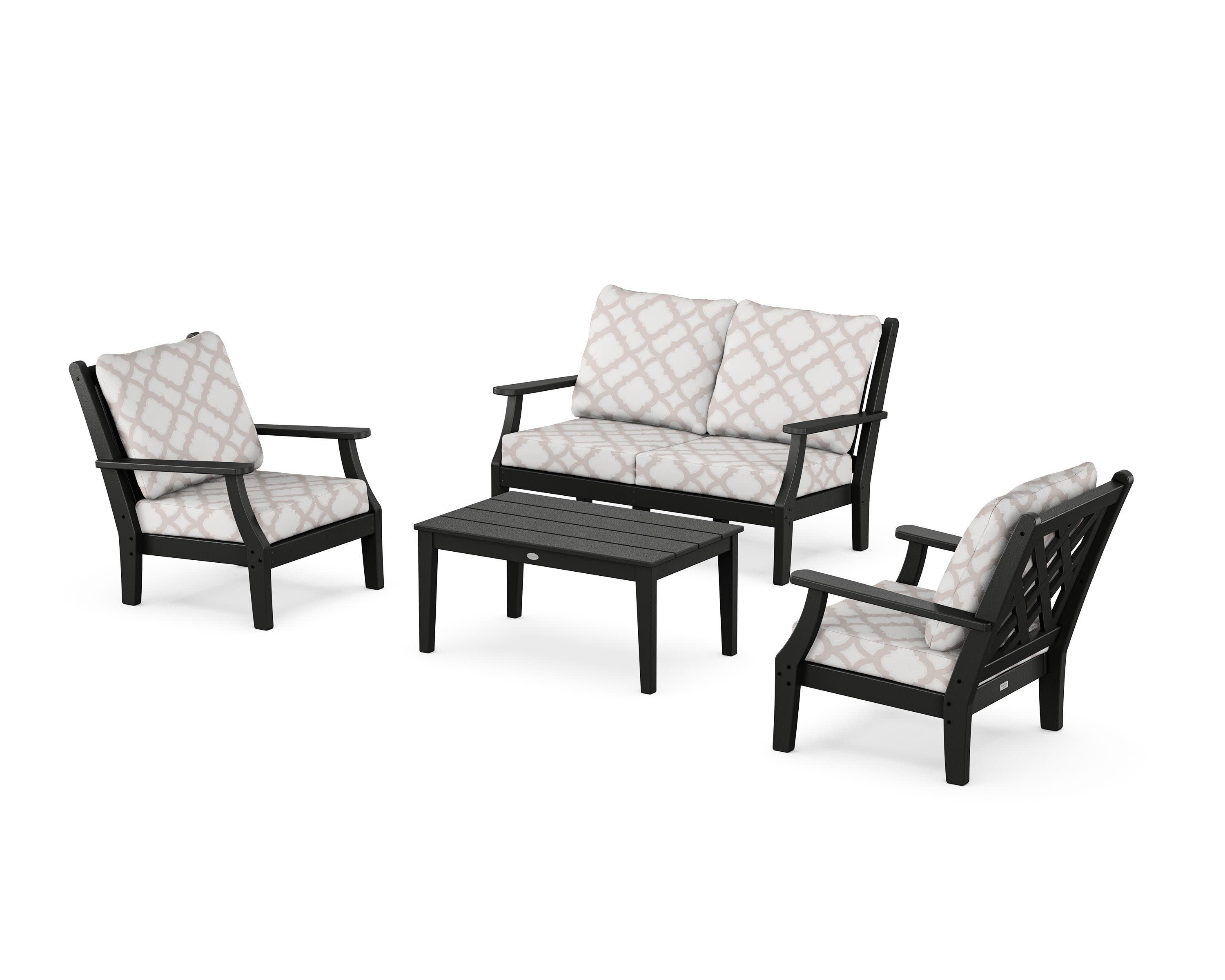 Wovendale 4-Piece Deep Seating Set with Loveseat in Black / Trellis Dune Burlap