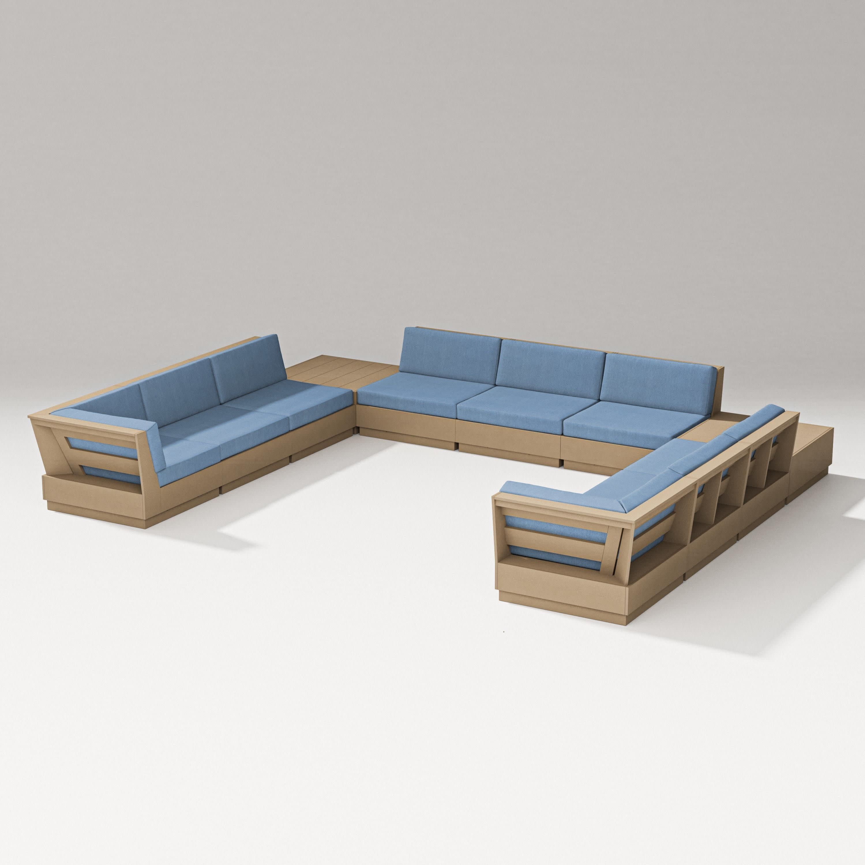 Elevate 11-Piece U-Shaped Sofa Sectional in Vintage Sahara / Sky Blue