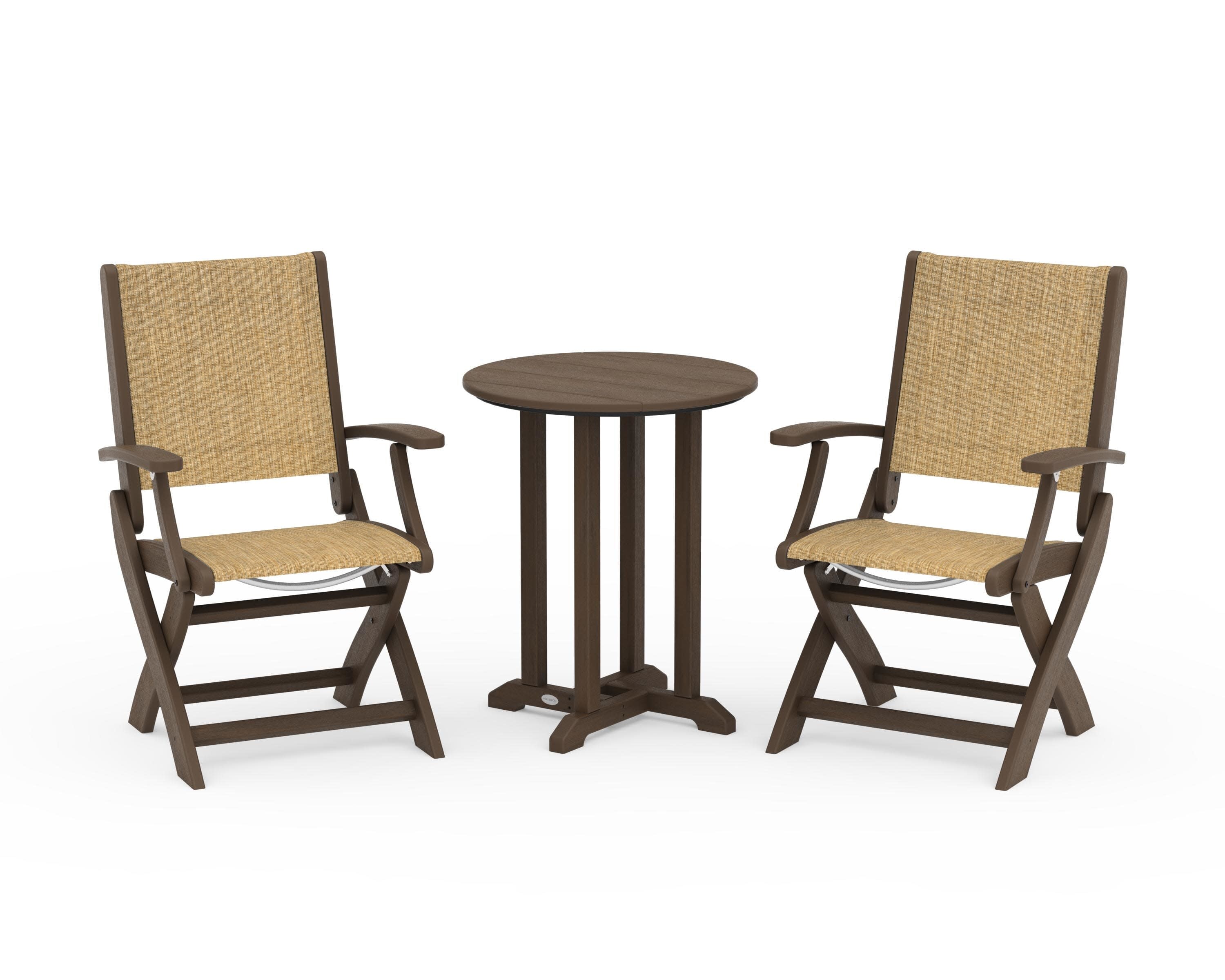 Coastal Folding 3-Piece Round Bistro Dining Set in Kona / Burlap Sling