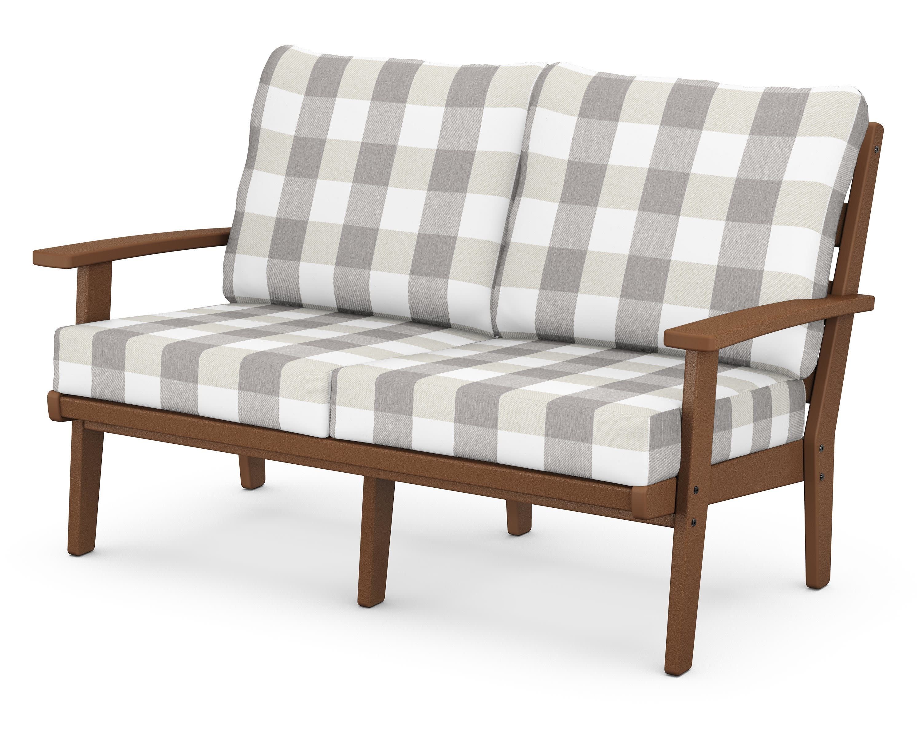 Grant Park Deep Seating Loveseat in Teak / Buffalo Plaid Grey Mist