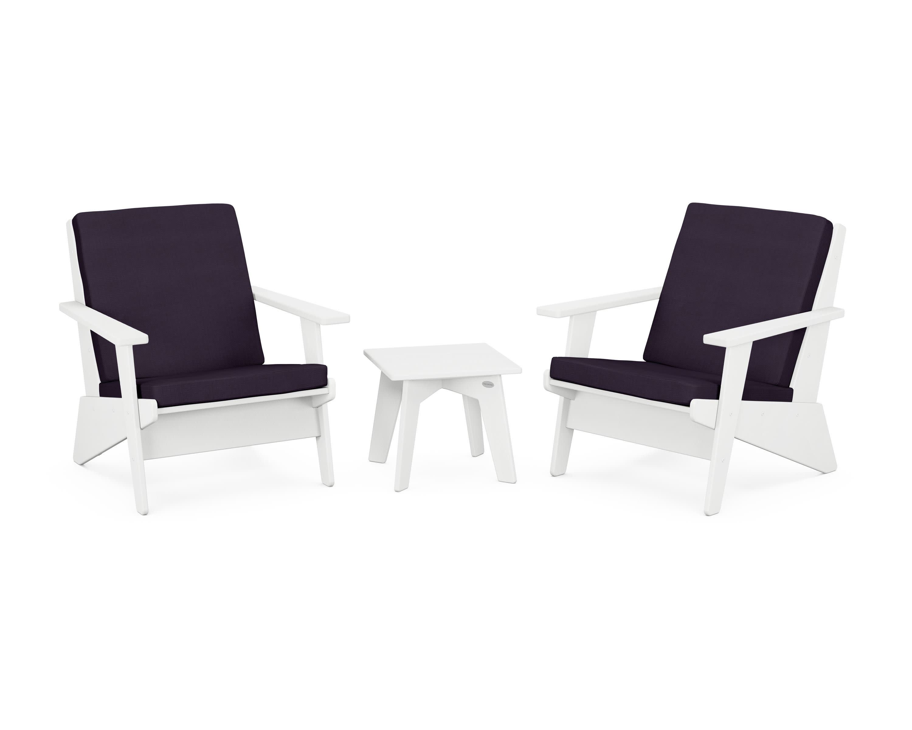 Riviera Modern Lounge 3-Piece Set in White / Navy Linen