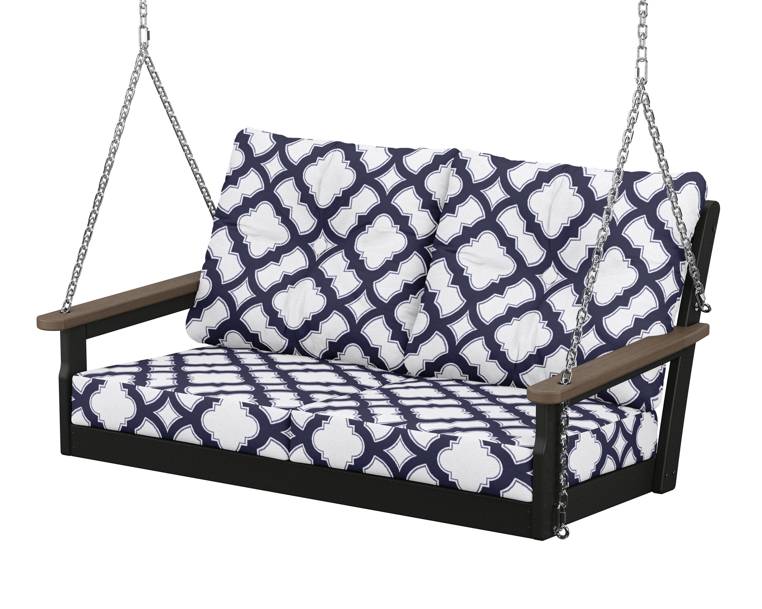 Vineyard Deep Seating Swing in Black / Kona / Trellis Navy