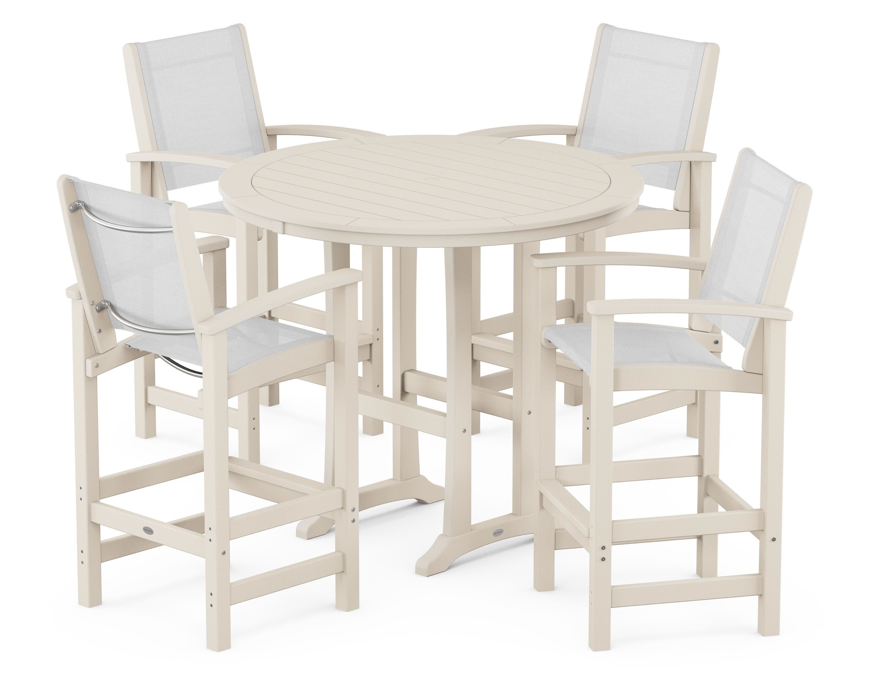 Coastal 5-Piece Nautical Trestle Bar Set in Sand / White Sling