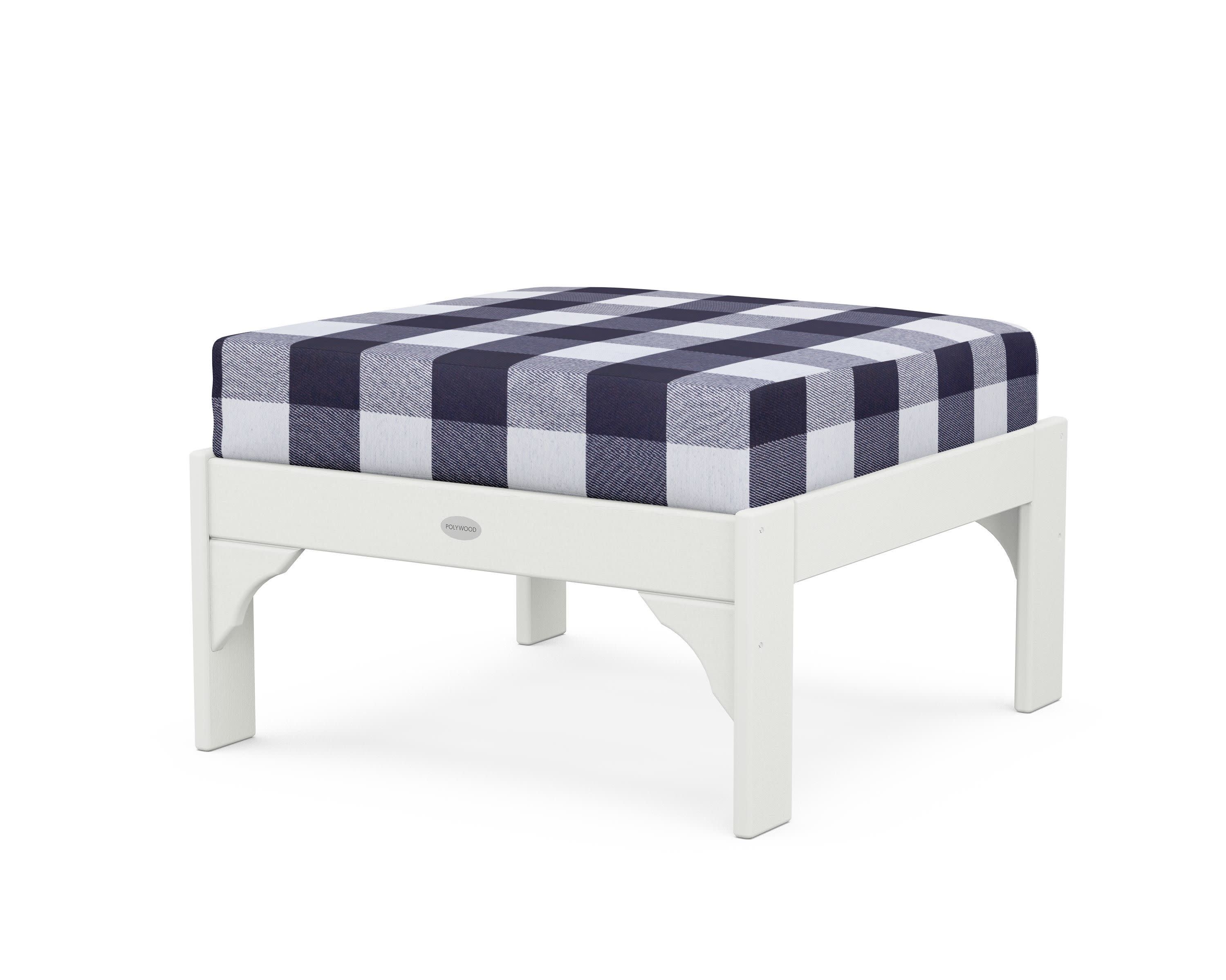 Vineyard Deep Seating Ottoman in Vintage White / Buffalo Plaid Navy