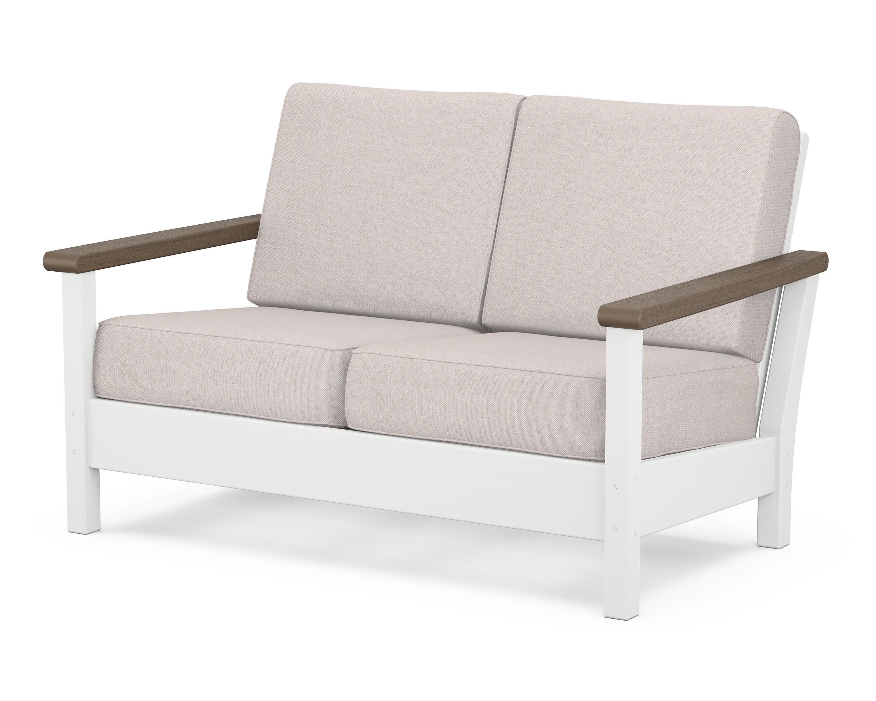 Harbour Deep Seating Loveseat in White / Kona / Dune Burlap