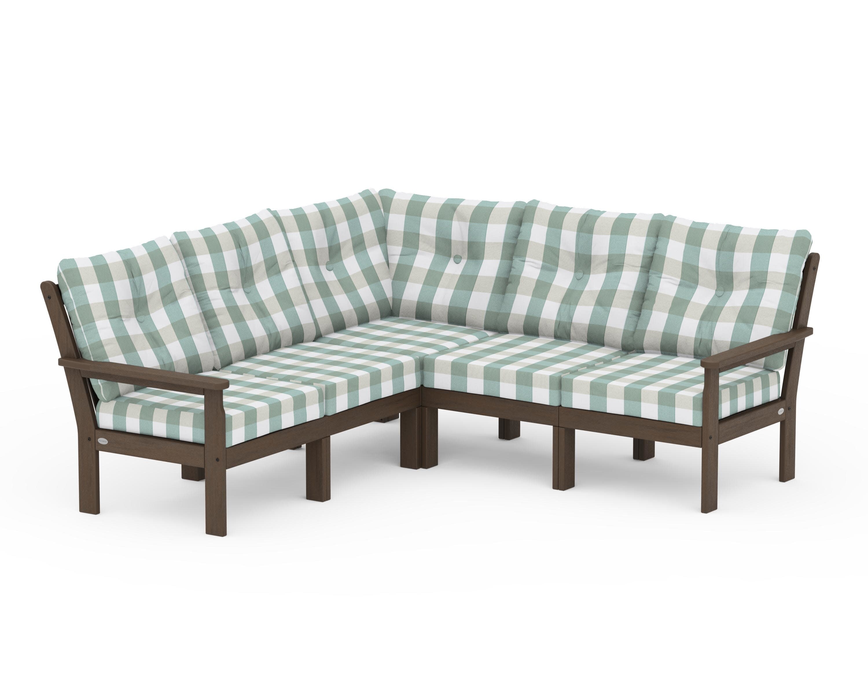 Vineyard 5-Piece Sectional in Kona / Buffalo Plaid Glacier Spa