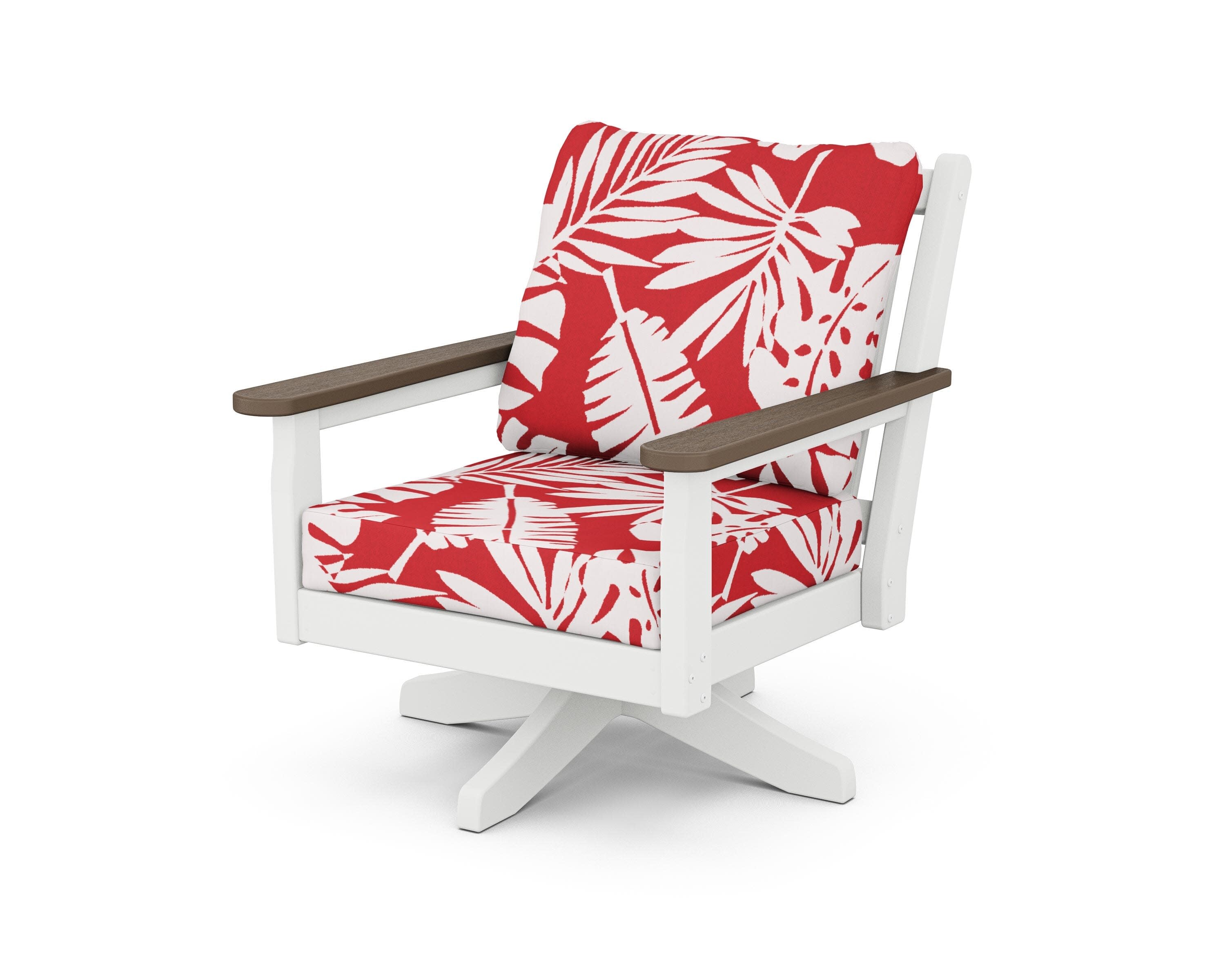 Chippendale Deep Seating Swivel Chair in White / Kona / Leaf Crimson