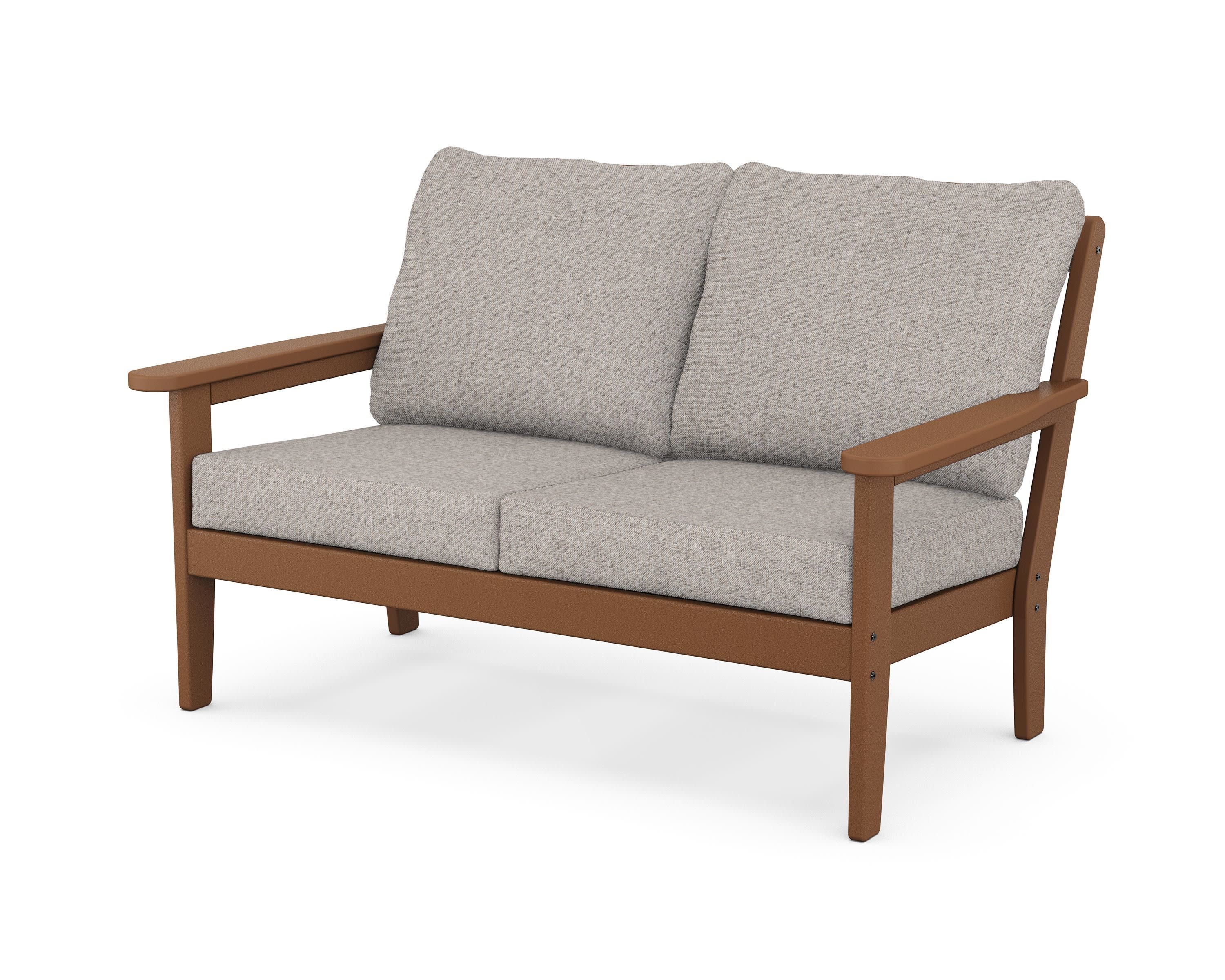 Cottage Deep Seating Loveseat in Teak / Weathered Tweed