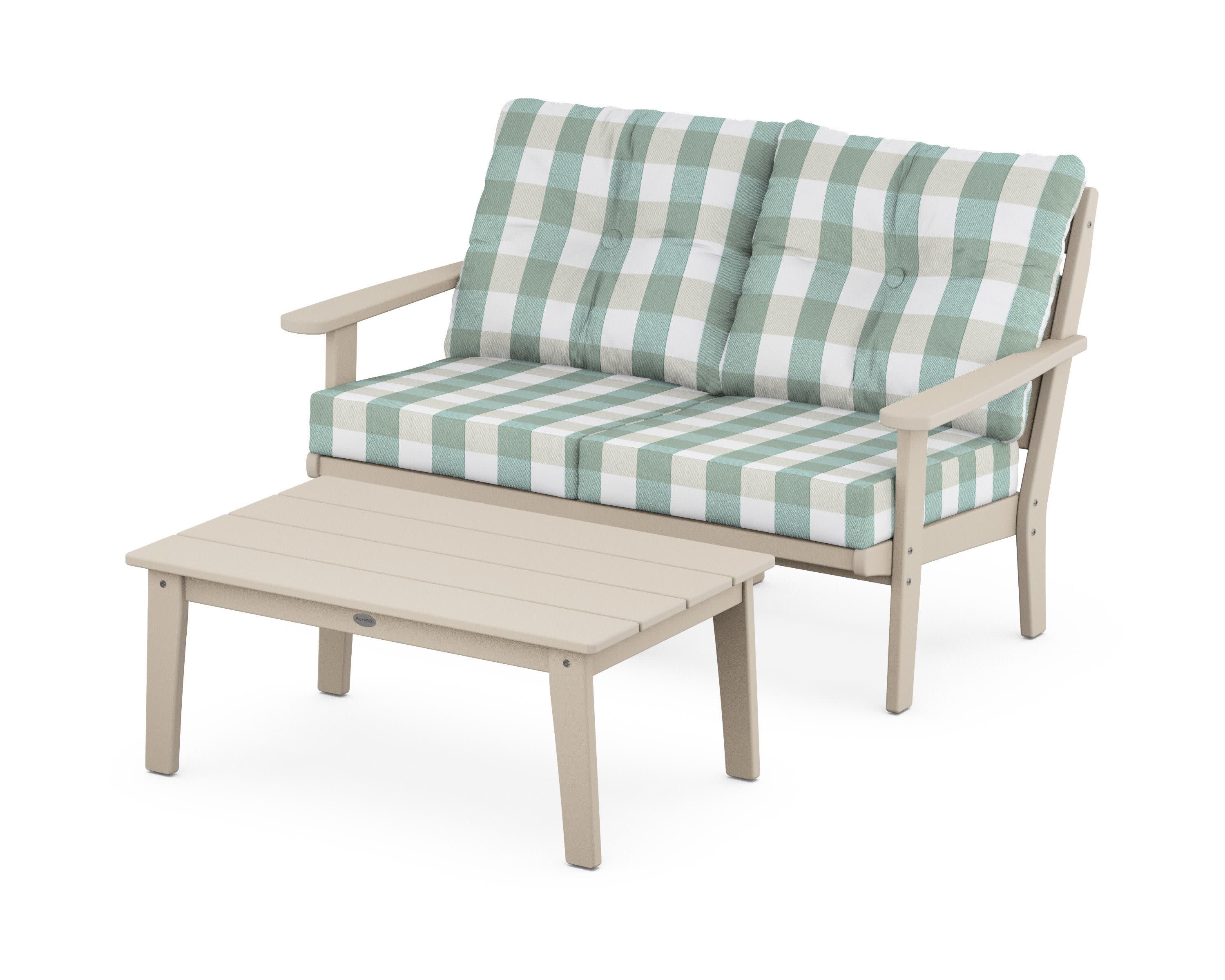 Lakeside 2-Piece Lounge Loveseat Set in Sand / Buffalo Plaid Glacier Spa