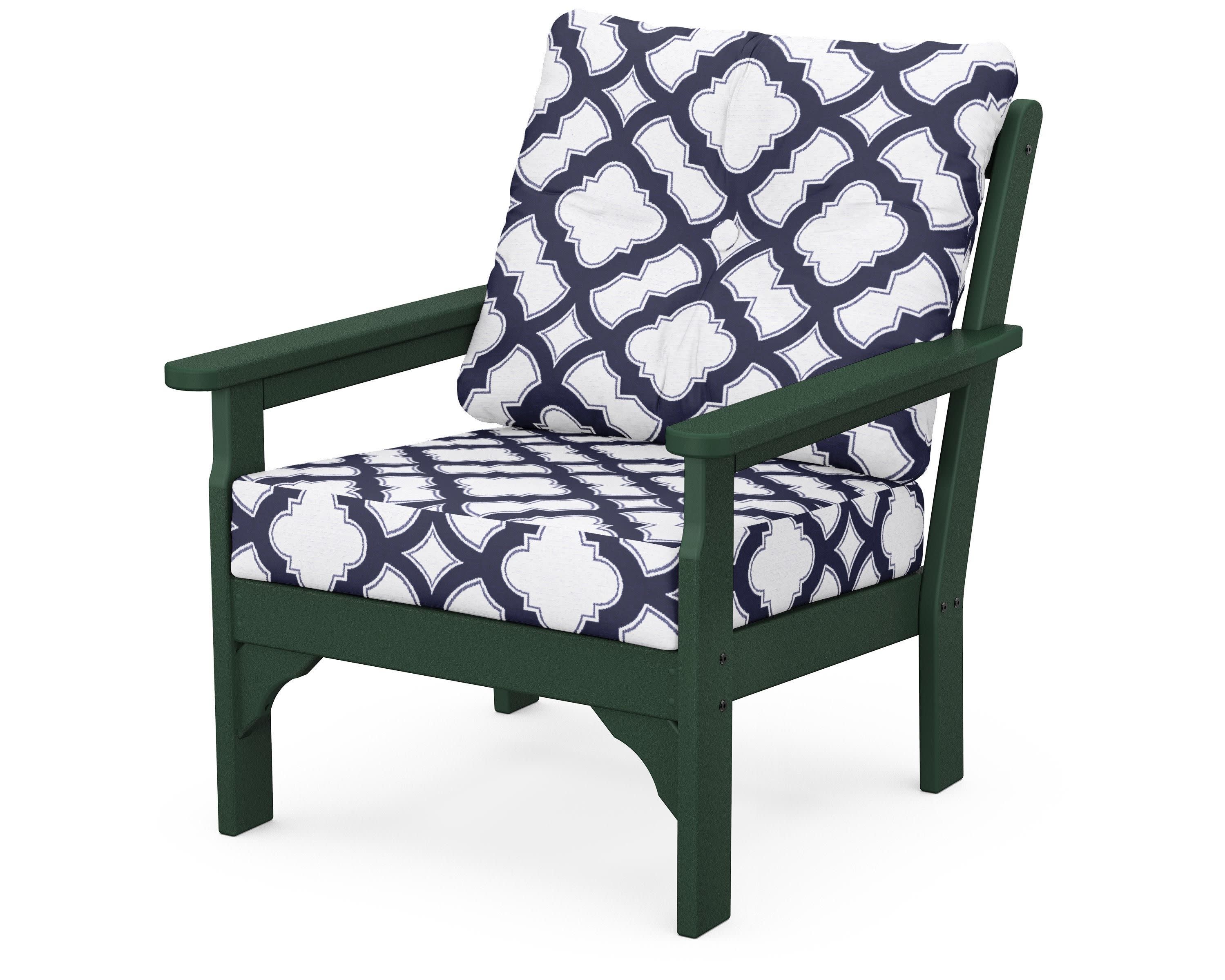 Vineyard Deep Seating Chair in Green / Trellis Navy