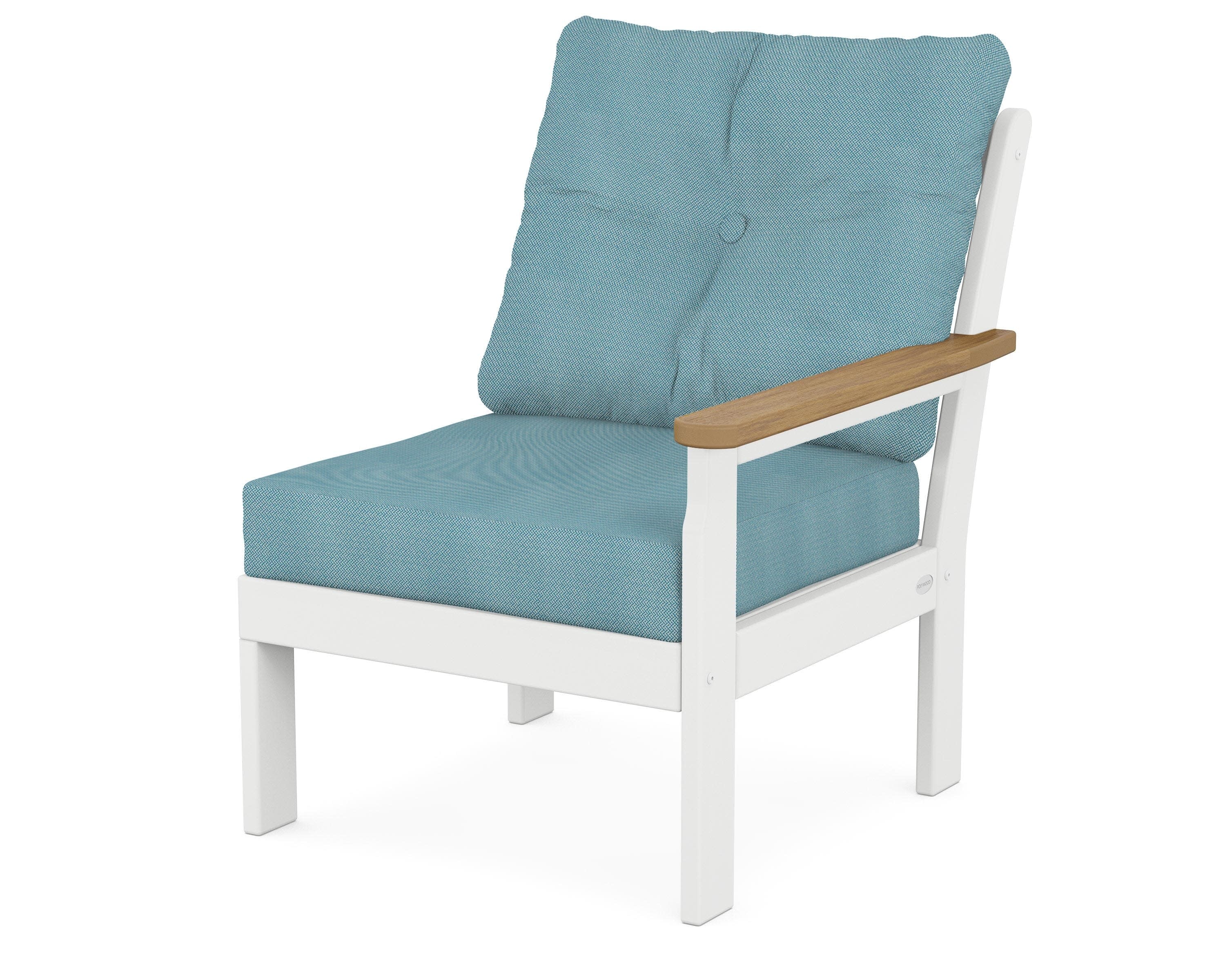 Vineyard Modular Right Arm Chair in White / Natural / Lattice Sky Blue