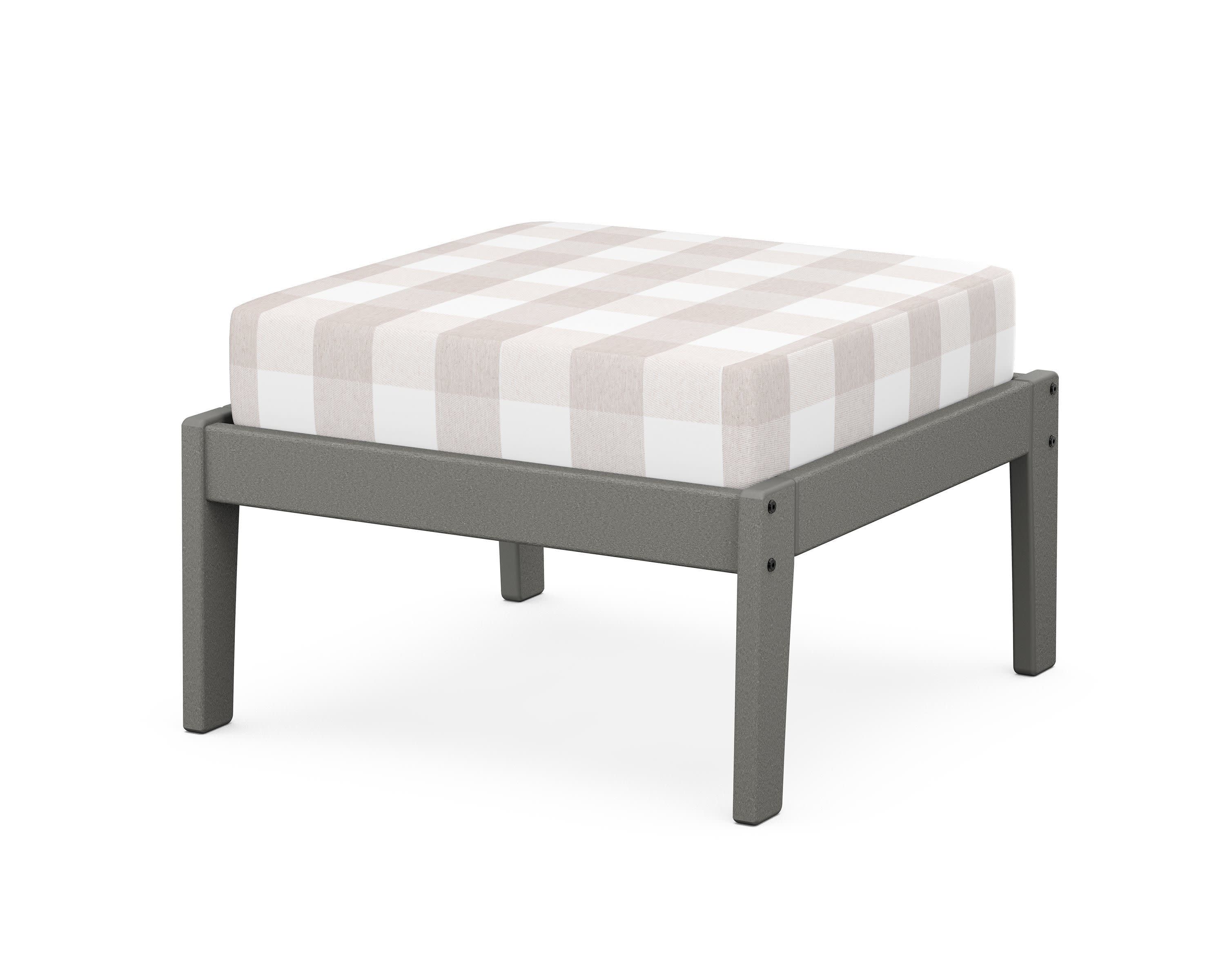 Deep Seating Ottoman in Slate Grey / Buffalo Plaid Dune Burlap