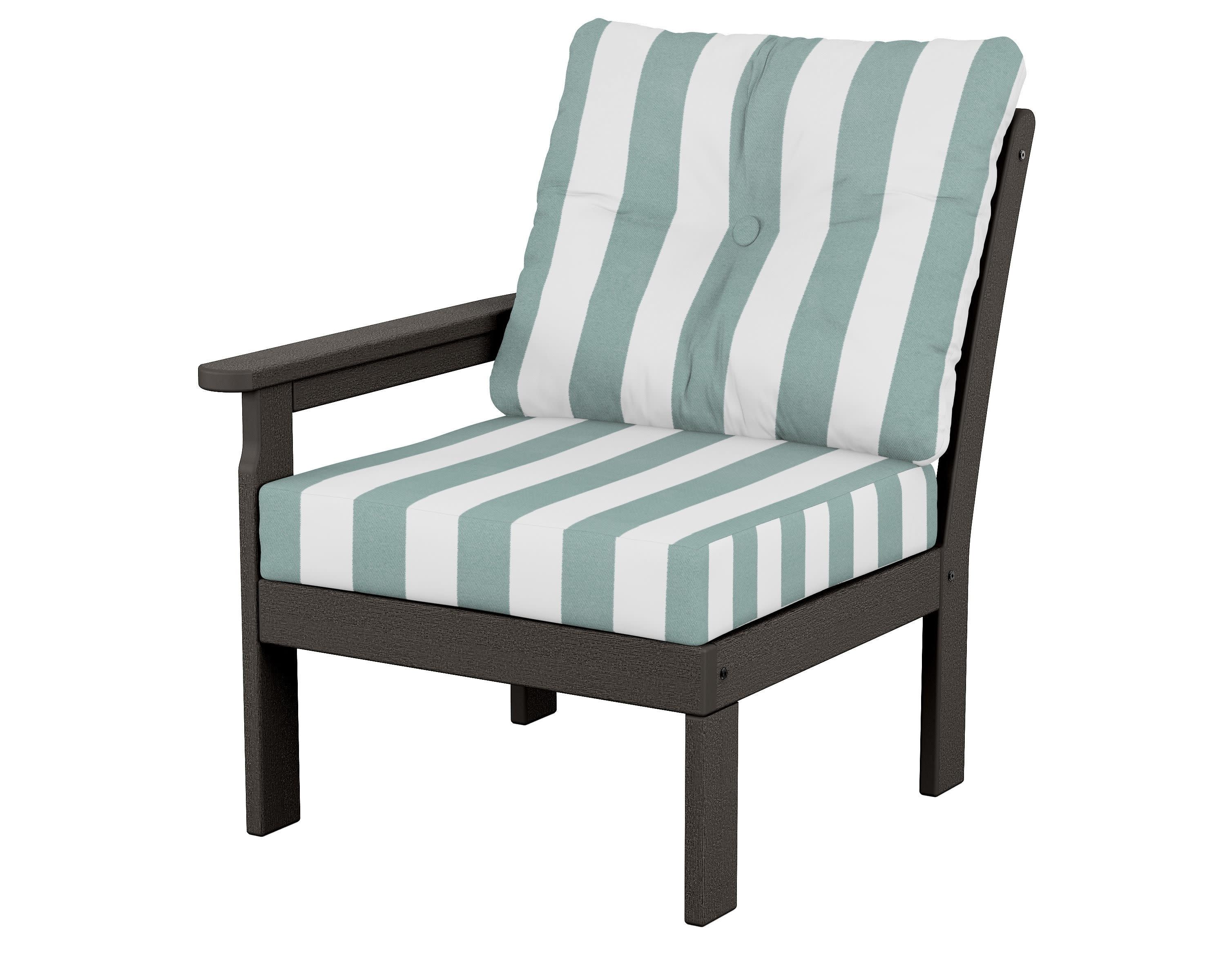 Vineyard Modular Left Arm Chair in Vintage Coffee / Cabana Stripe Glacier Spa