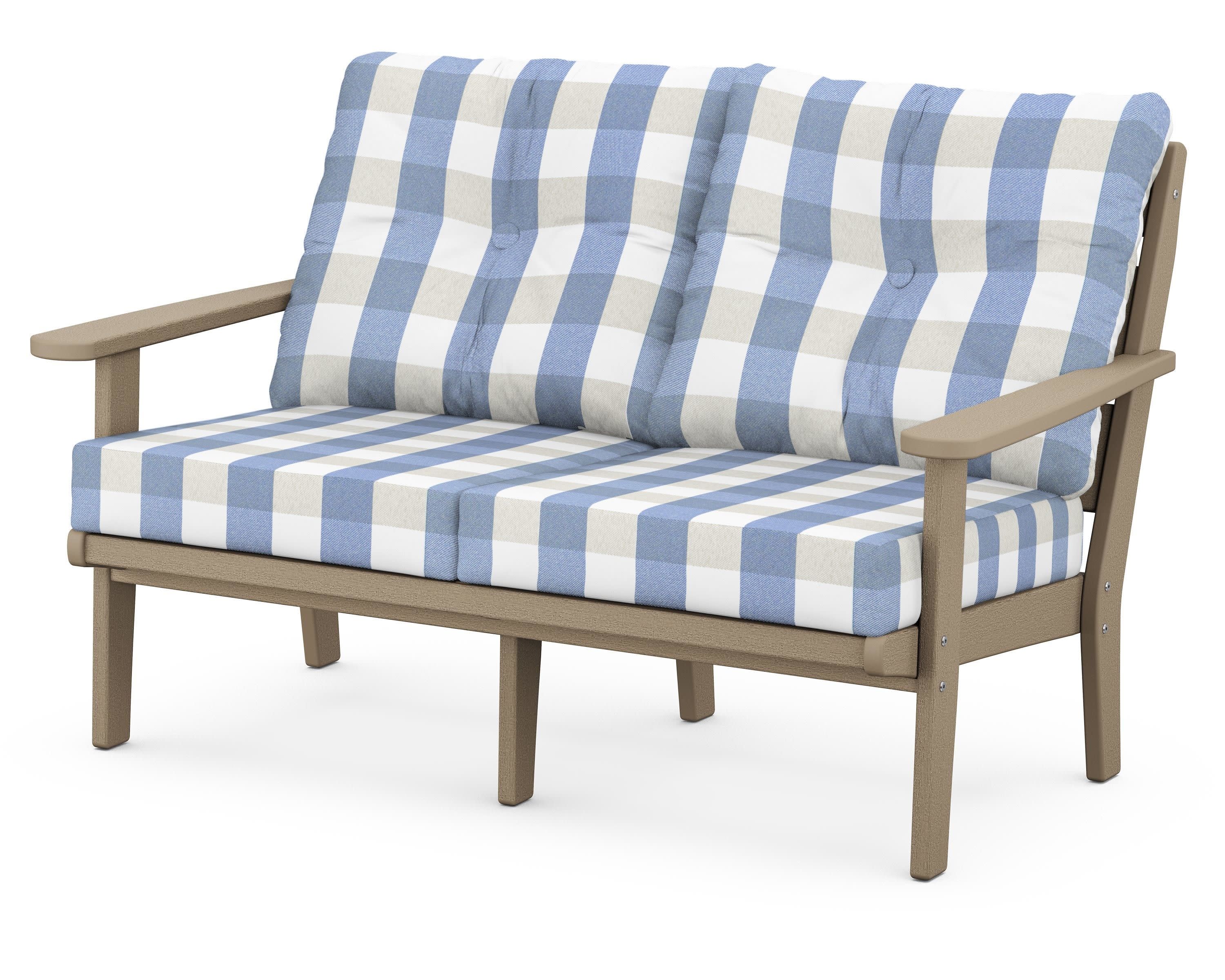 Lakeside Deep Seating Loveseat in Vintage Sahara / Buffalo Plaid Sky Blue
