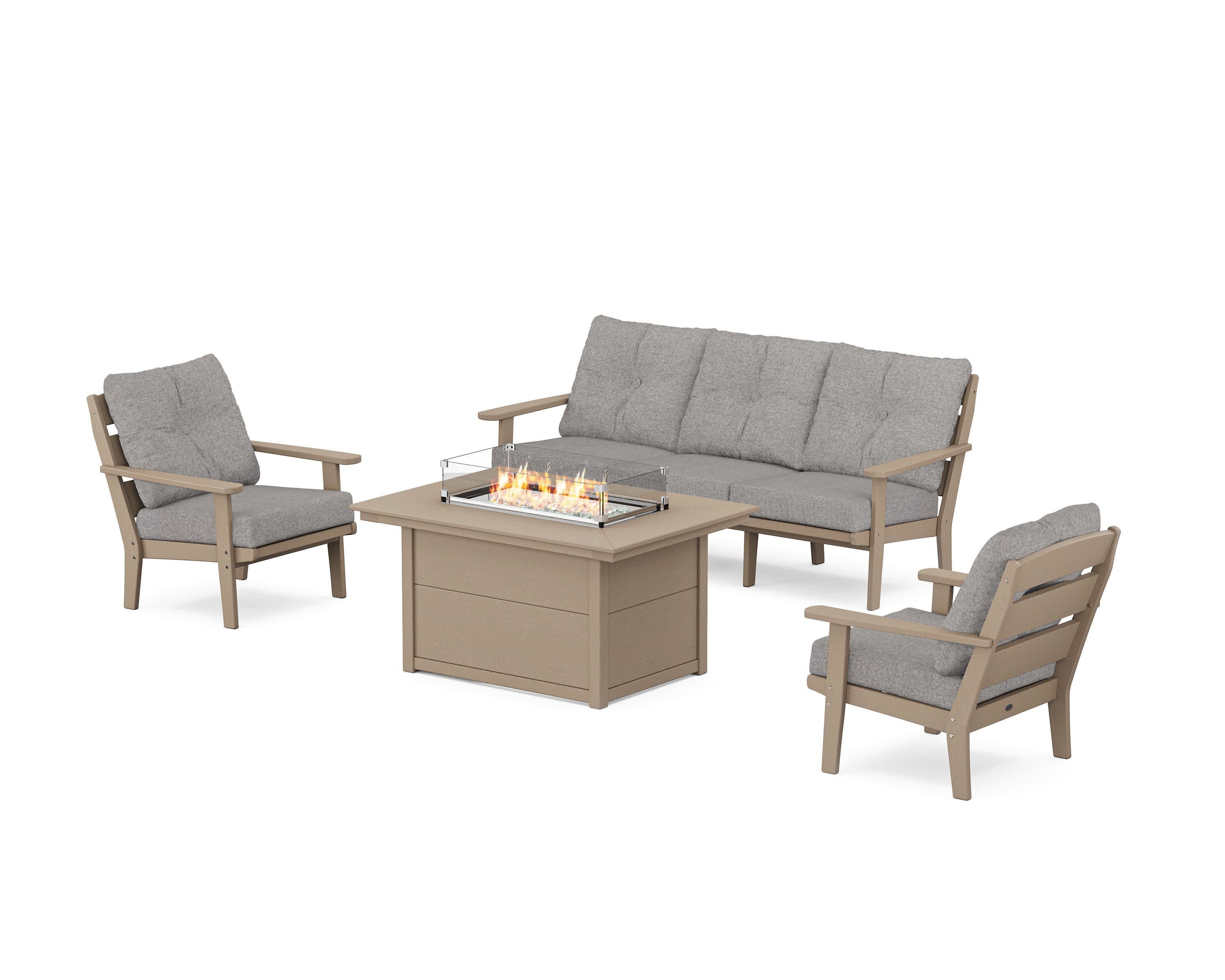 Lakeside Deep Seating Fire Pit Table Set in Vintage Sahara / Grey Mist