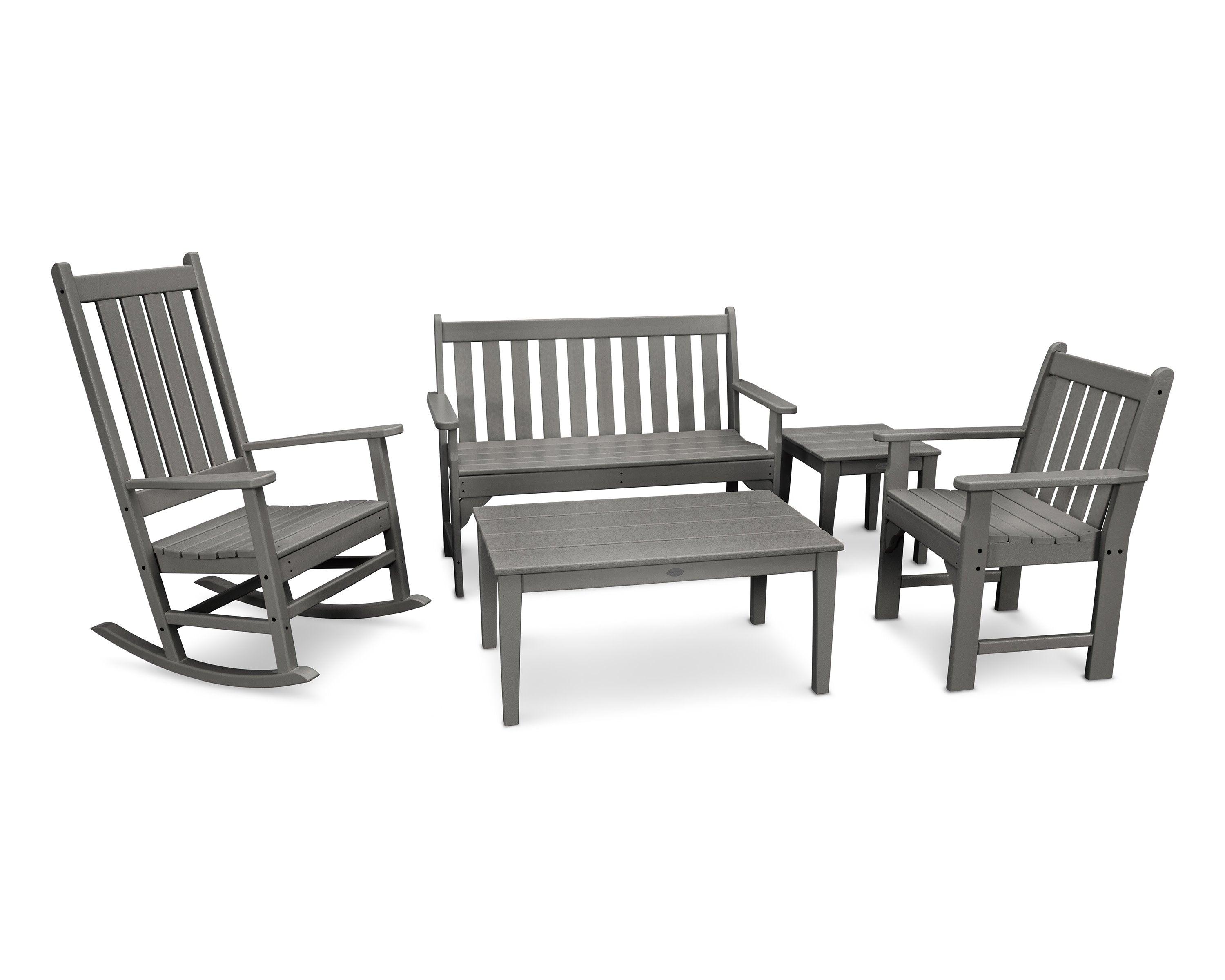 Vineyard 5-Piece Bench & Rocking Chair Set in Slate Grey