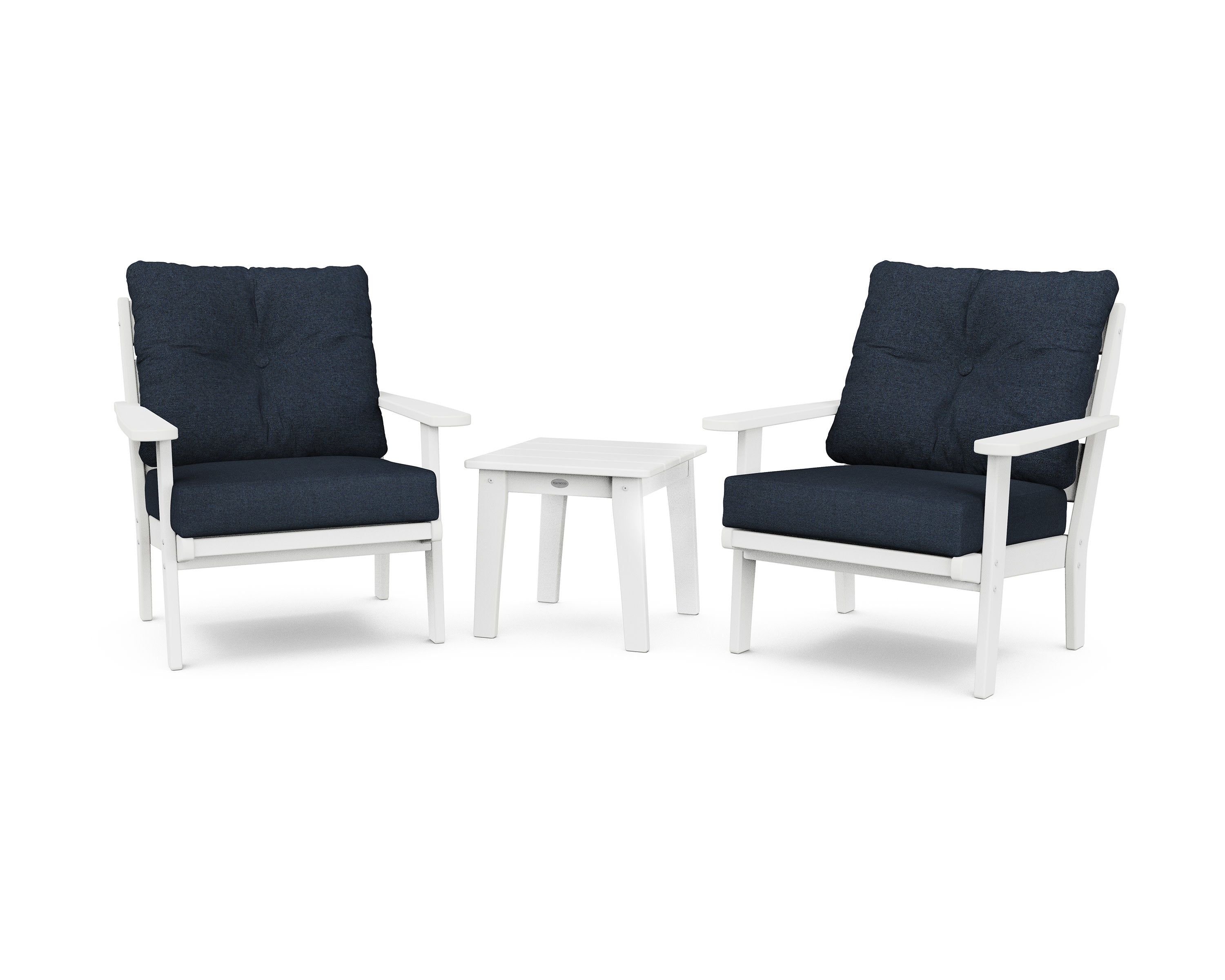 Lakeside 3-Piece Deep Seating Chair Set in White / Marine Indigo