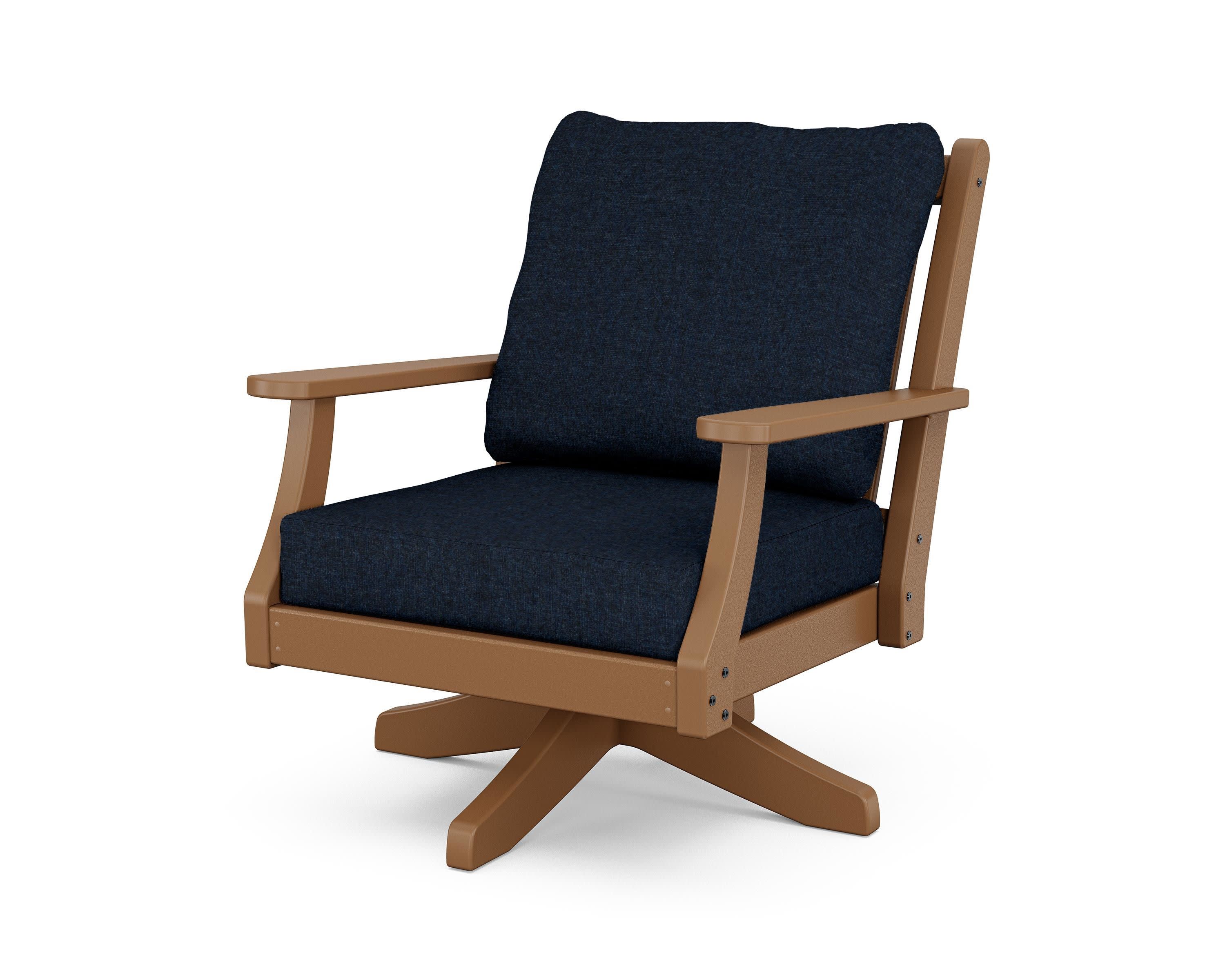 Wovendale Deep Seating Swivel Chair in Teak / Marine Indigo