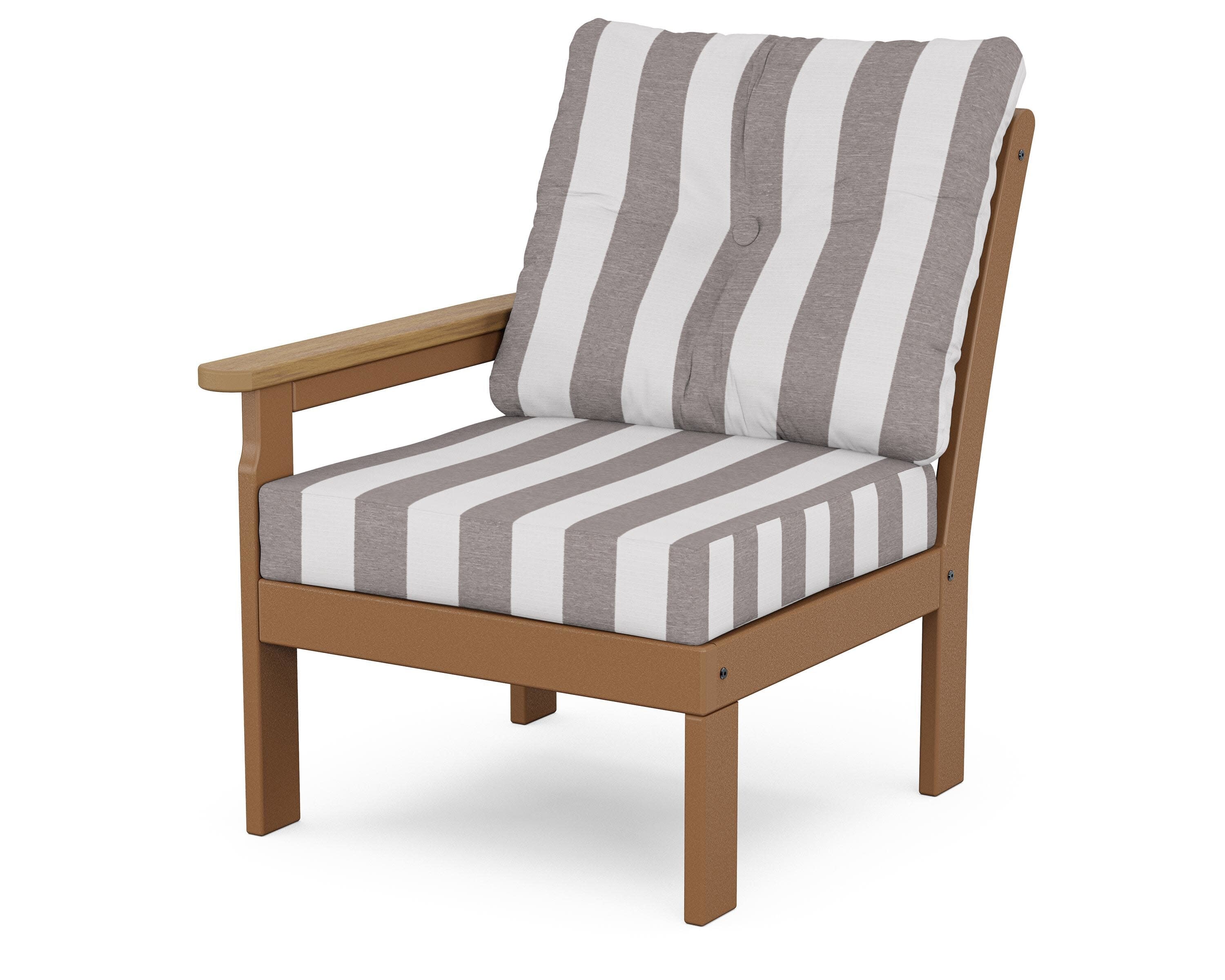 Vineyard Modular Left Arm Chair in Teak / Natural / Cabana Stripe Grey Mist