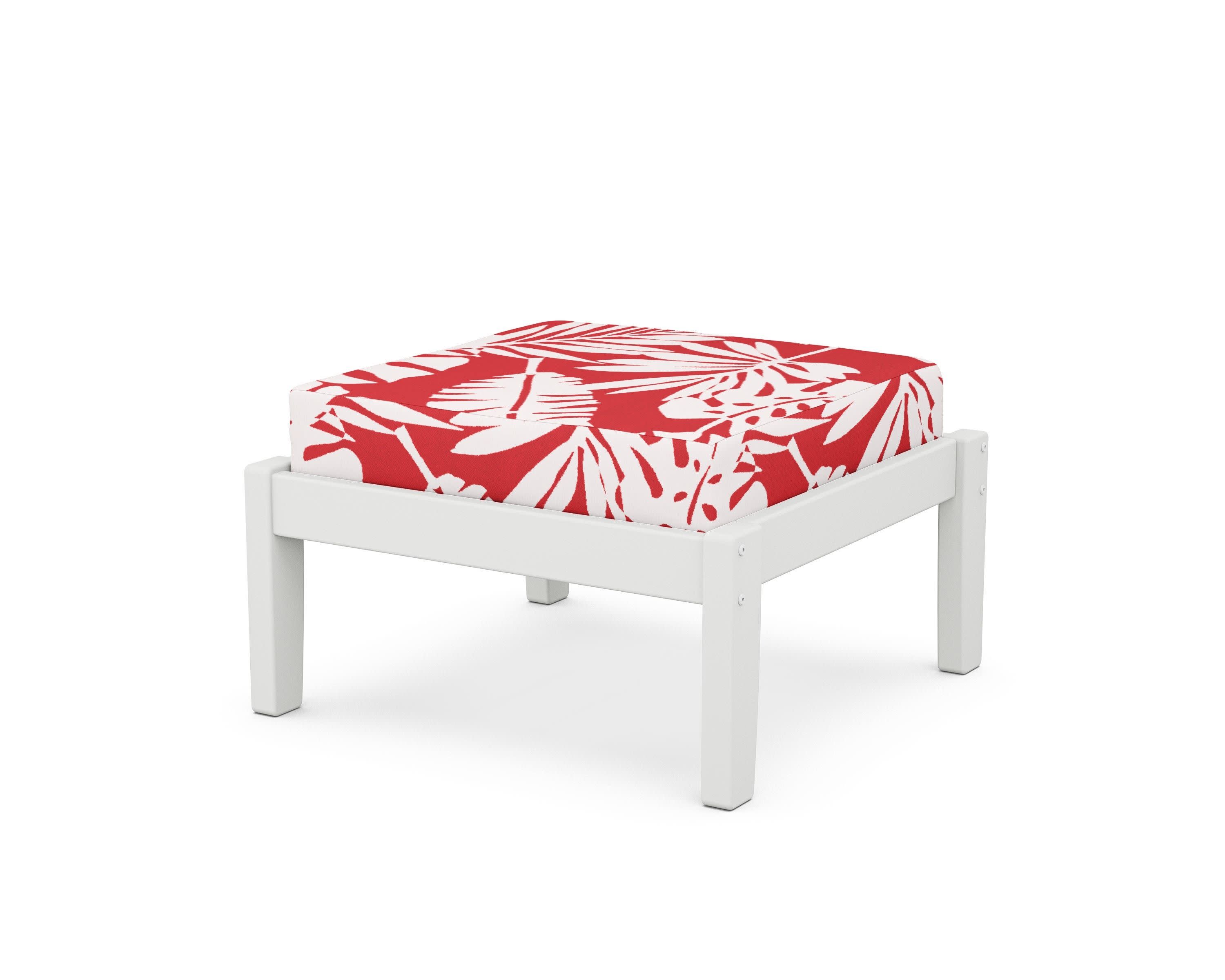 Deep Seating Ottoman in White / Leaf Crimson
