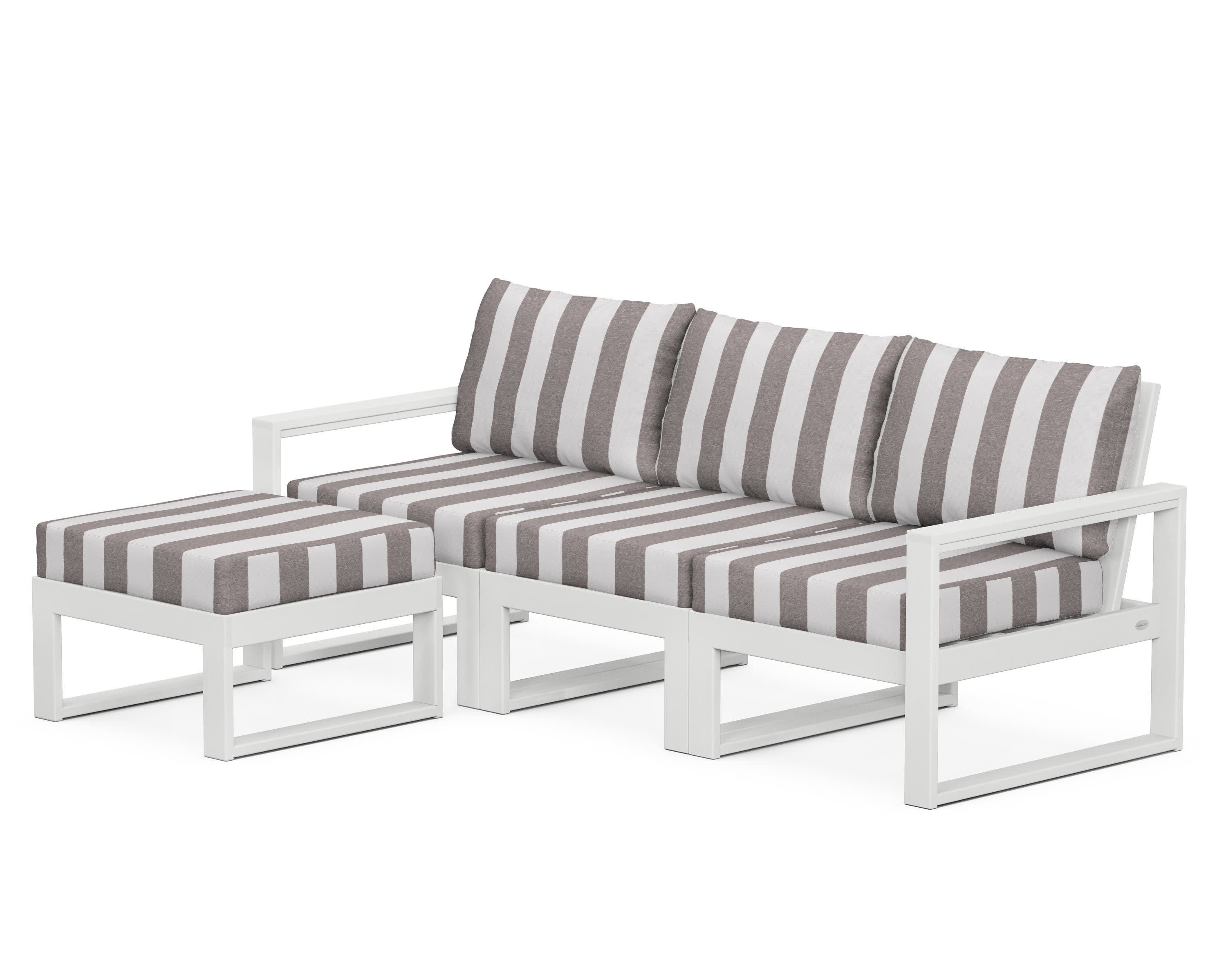 EDGE 4-Piece Modular Deep Seating Set with Ottoman in White / Cabana Stripe Grey Mist