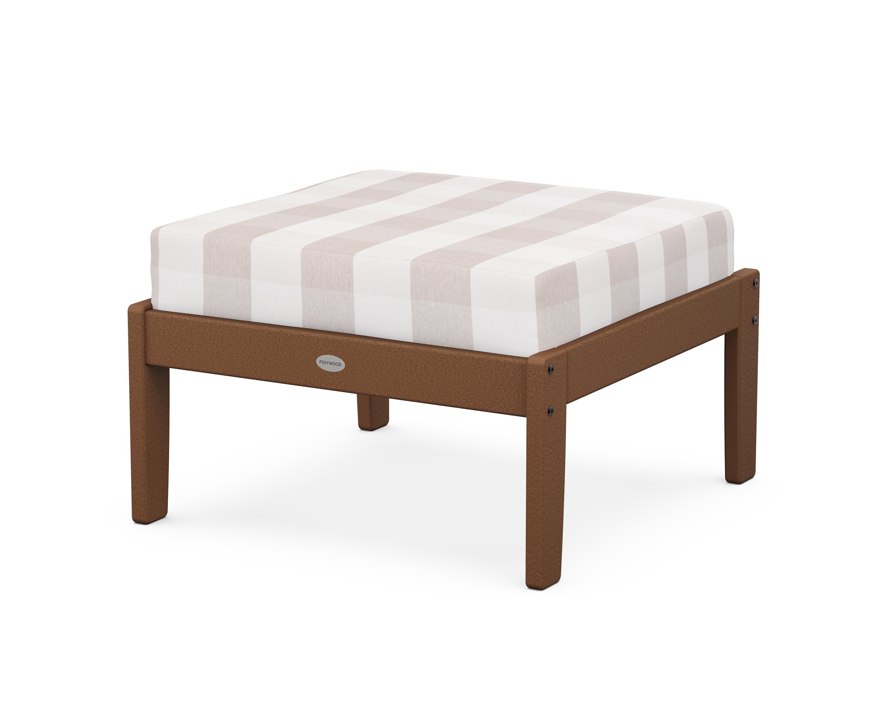 Braxton Deep Seating Ottoman in Teak / Buffalo Plaid Dune Burlap