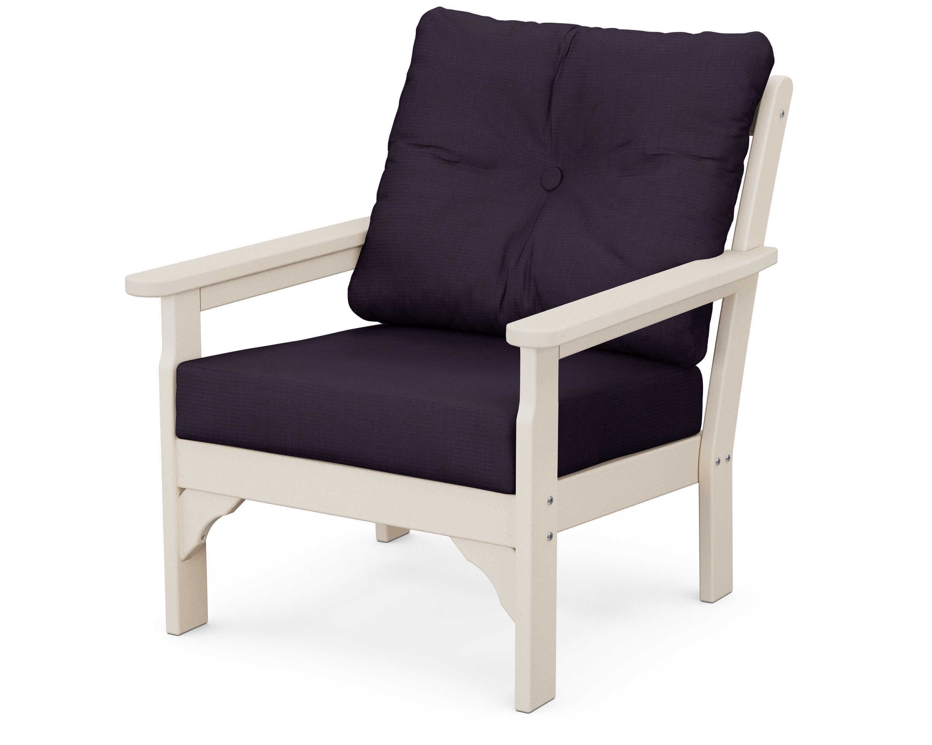 Vineyard Deep Seating Chair in Sand / Navy Linen