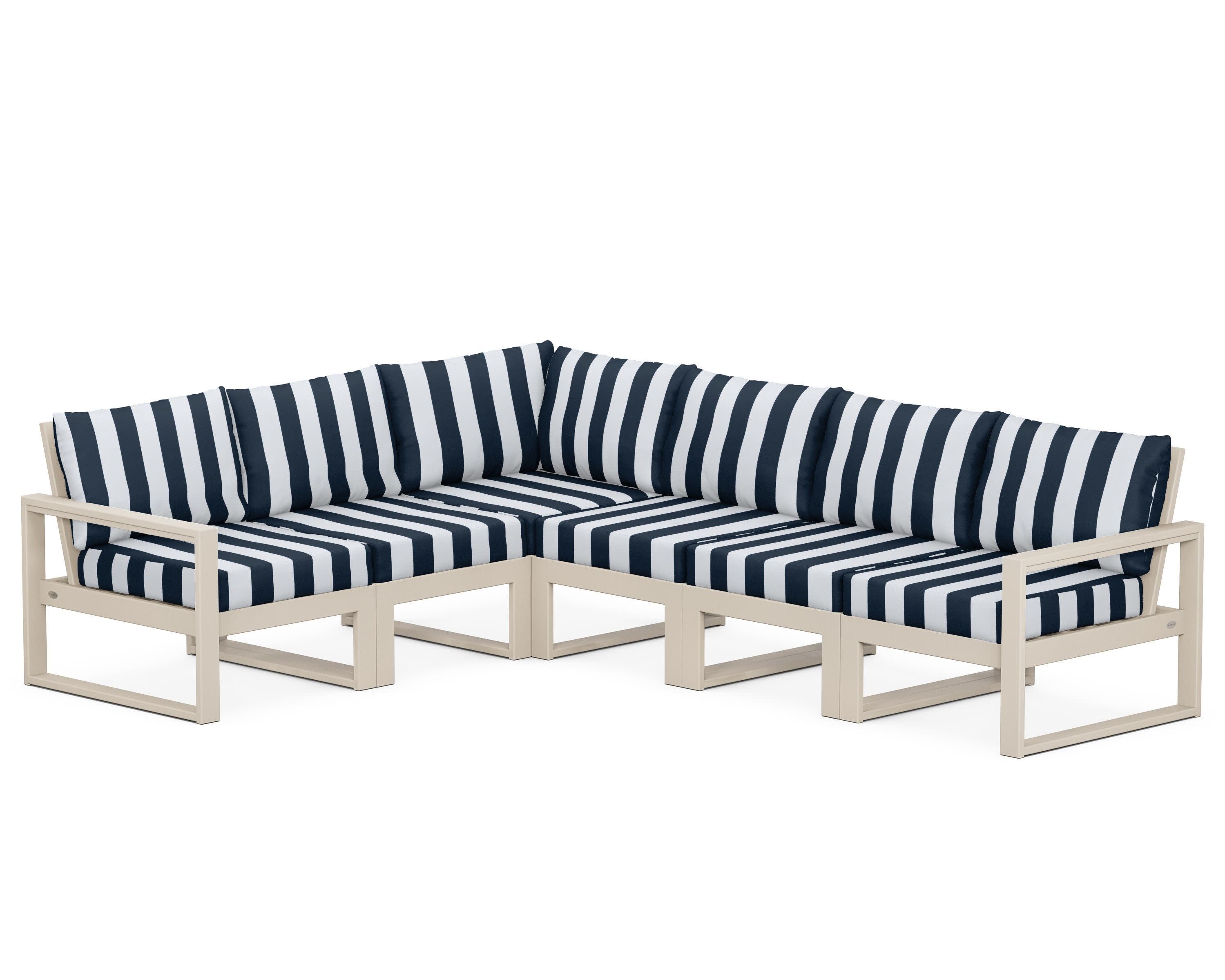 EDGE 6-Piece Modular Deep Seating Set in Sand / Cabana Stripe Marine Indigo