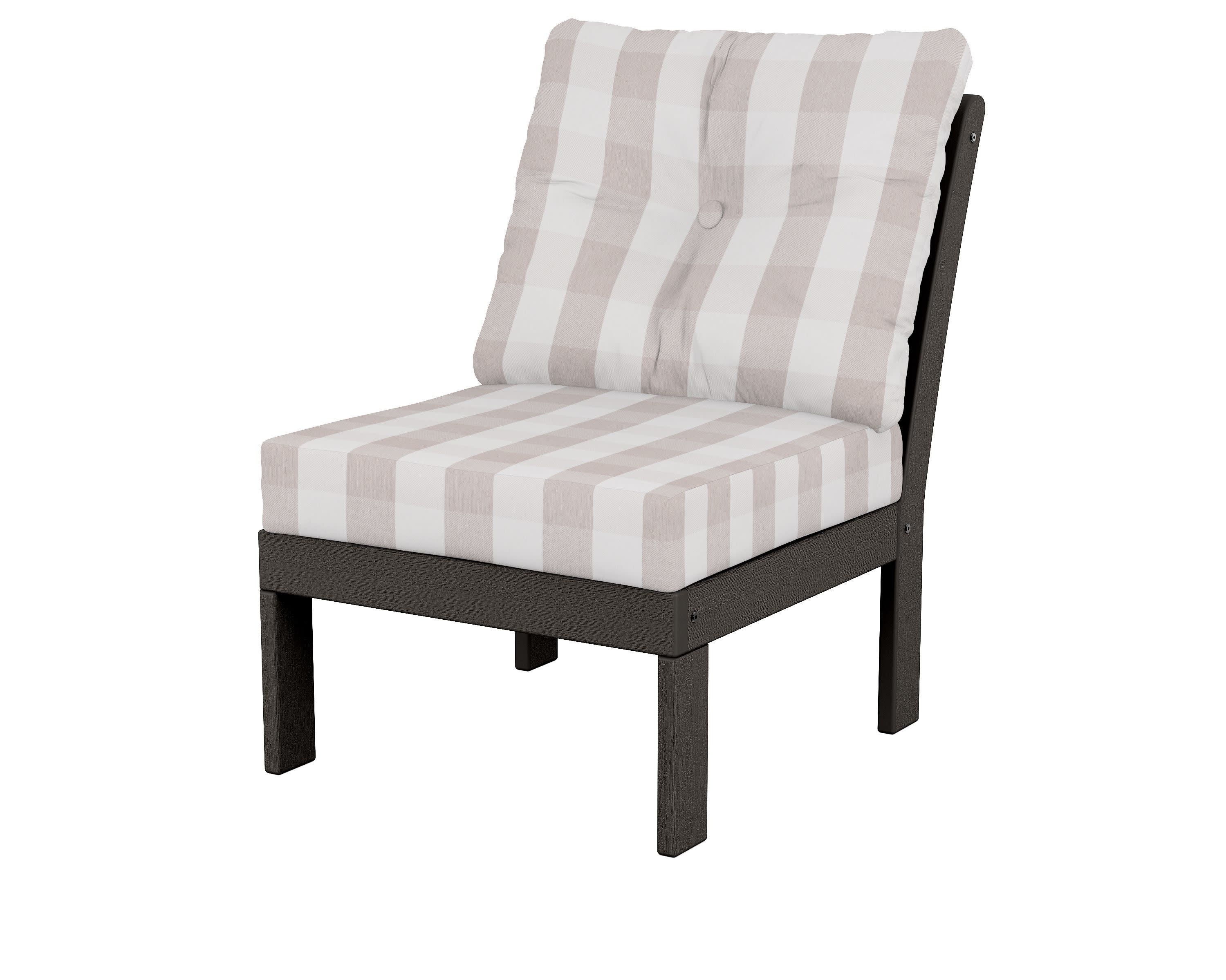 Vineyard Modular Armless Chair in Vintage Coffee / Buffalo Plaid Dune Burlap